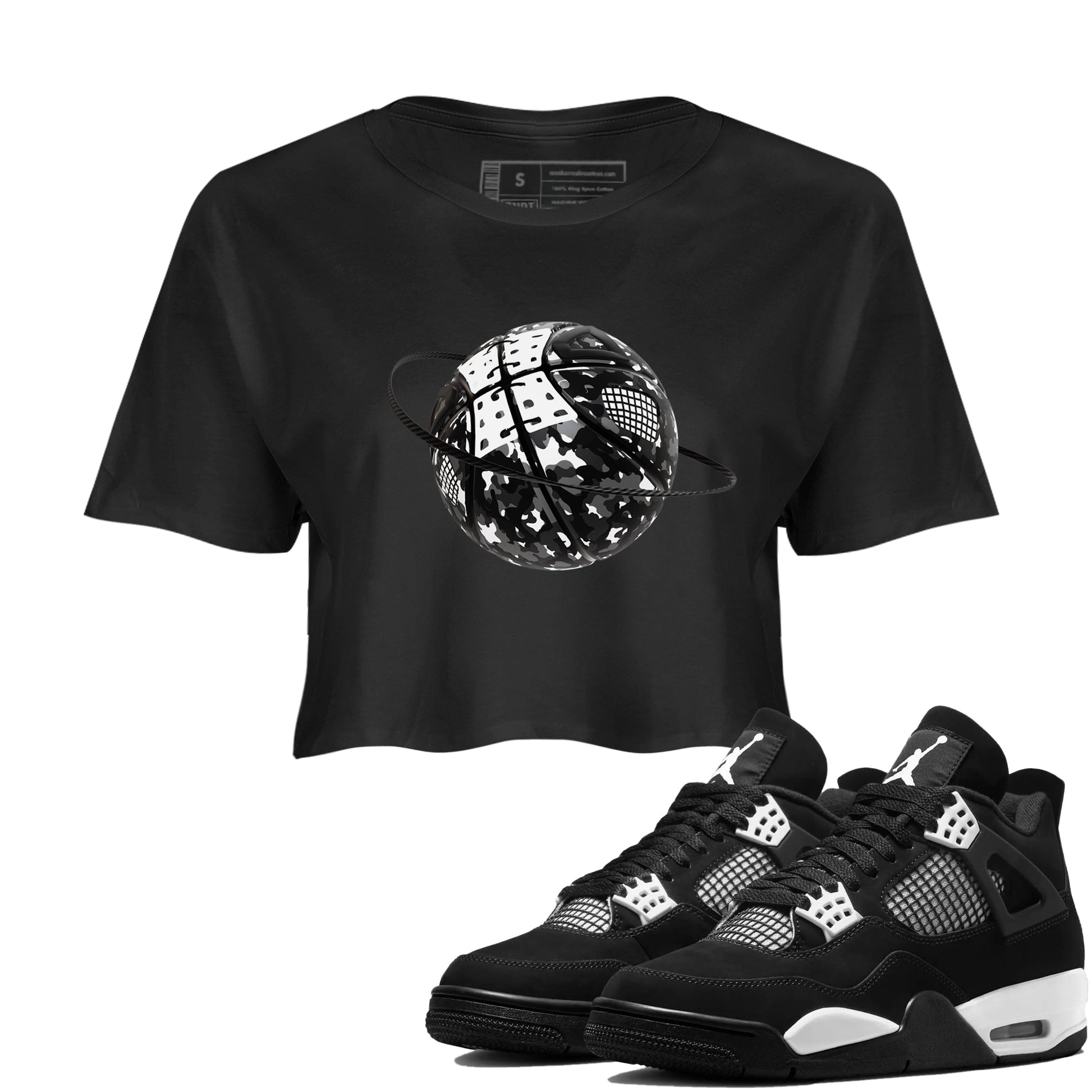 4s White Thunder shirts to match jordans Camo Basketball Planet sneaker match tees Air Jordan 4 White Thunder SNRT Sneaker Release Tees unisex cotton Black 1 Crop Shirts