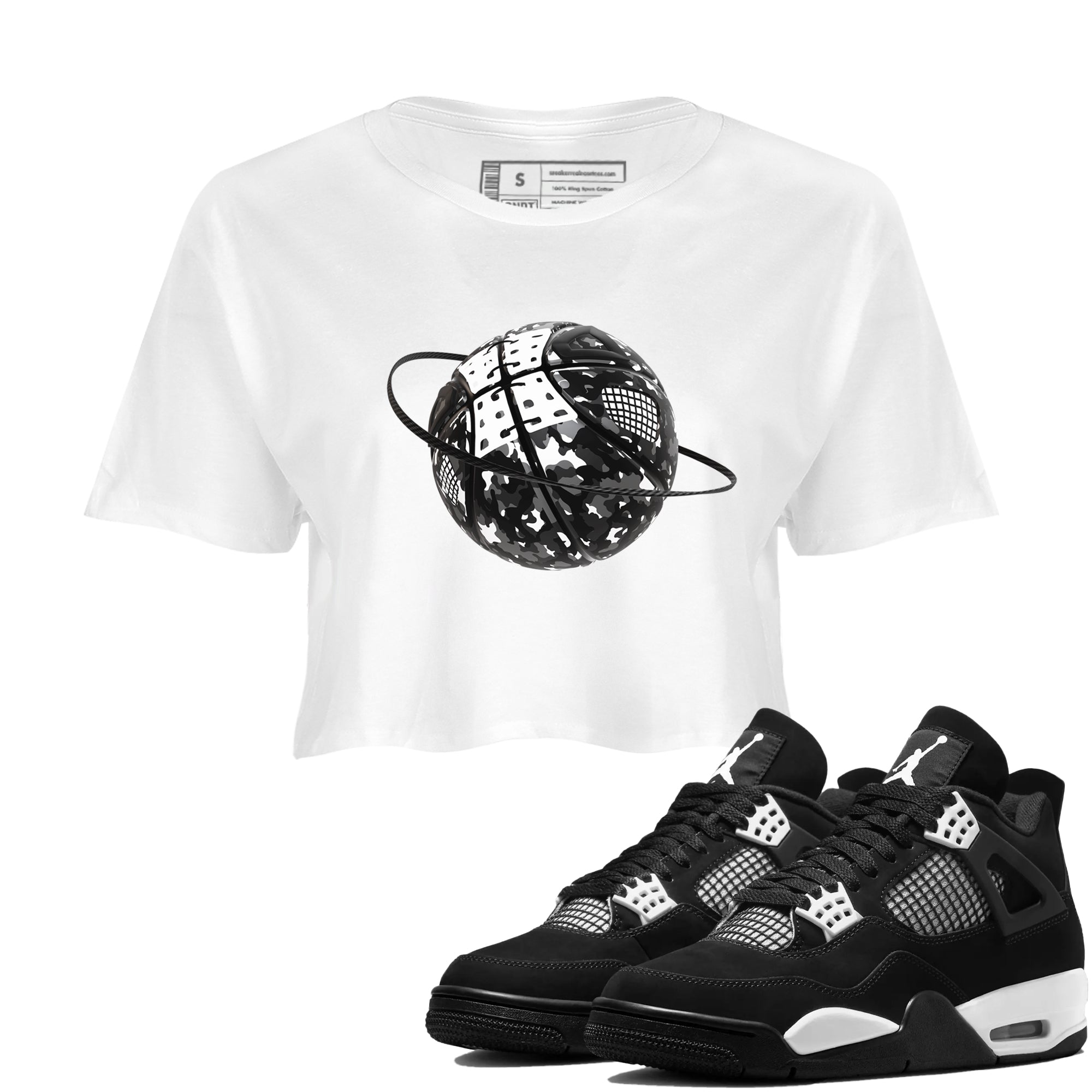 4s White Thunder shirts to match jordans Camo Basketball Planet sneaker match tees Air Jordan 4 White Thunder SNRT Sneaker Release Tees unisex cotton White 1 Crop Shirts
