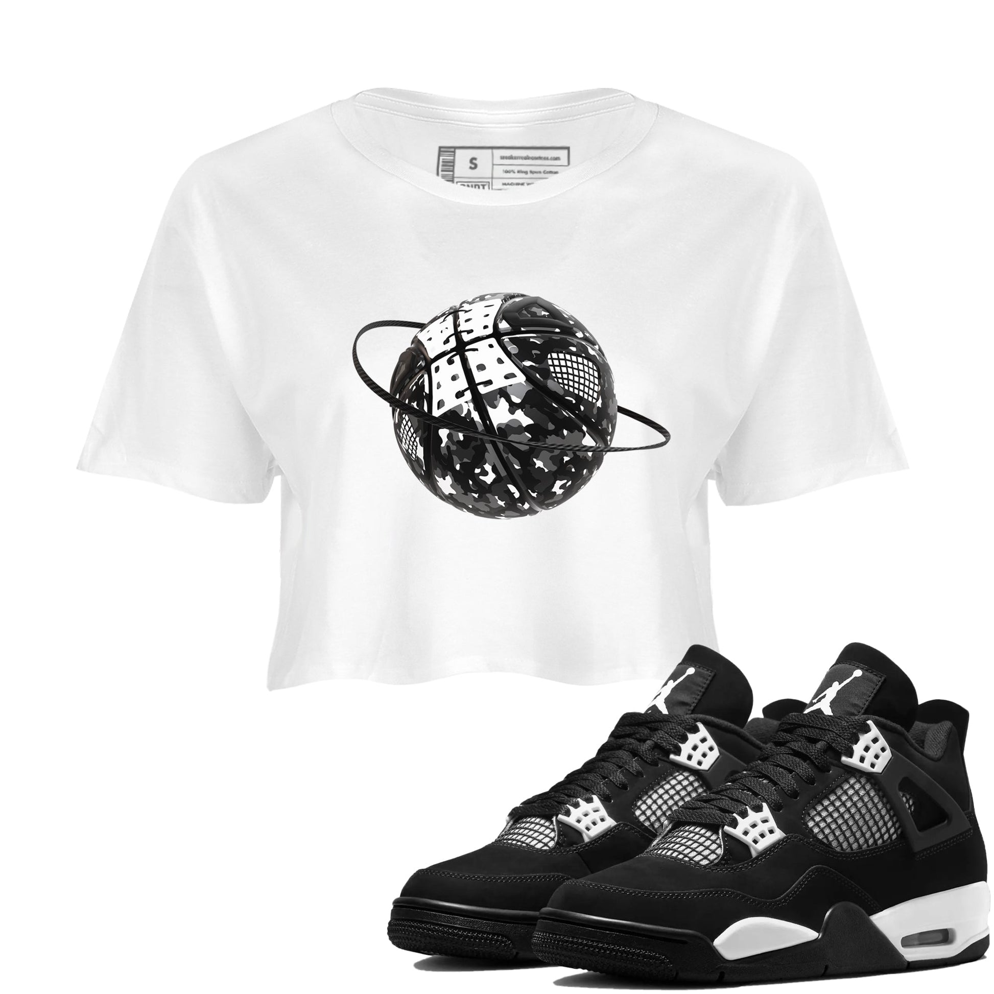 4s White Thunder shirts to match jordans Camo Basketball Planet sneaker match tees Air Jordan 4 White Thunder SNRT Sneaker Release Tees unisex cotton White 1 Crop Shirts
