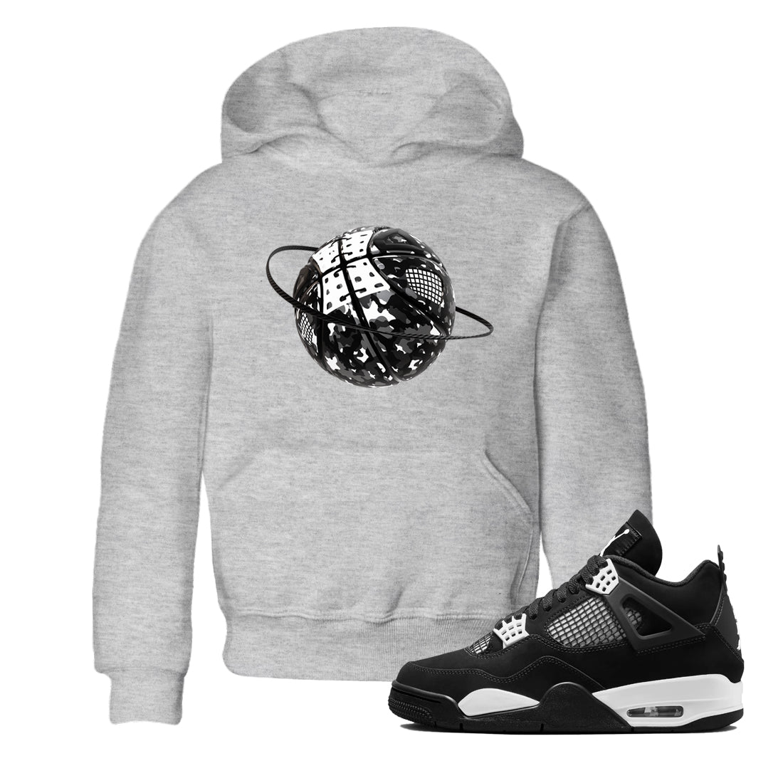 4s White Thunder shirts to match jordans Camo Basketball Planet sneaker match tees Air Jordan 4 White Thunder SNRT Sneaker Release Tees Youth Baby Heather Grey 1 crew neck shirts