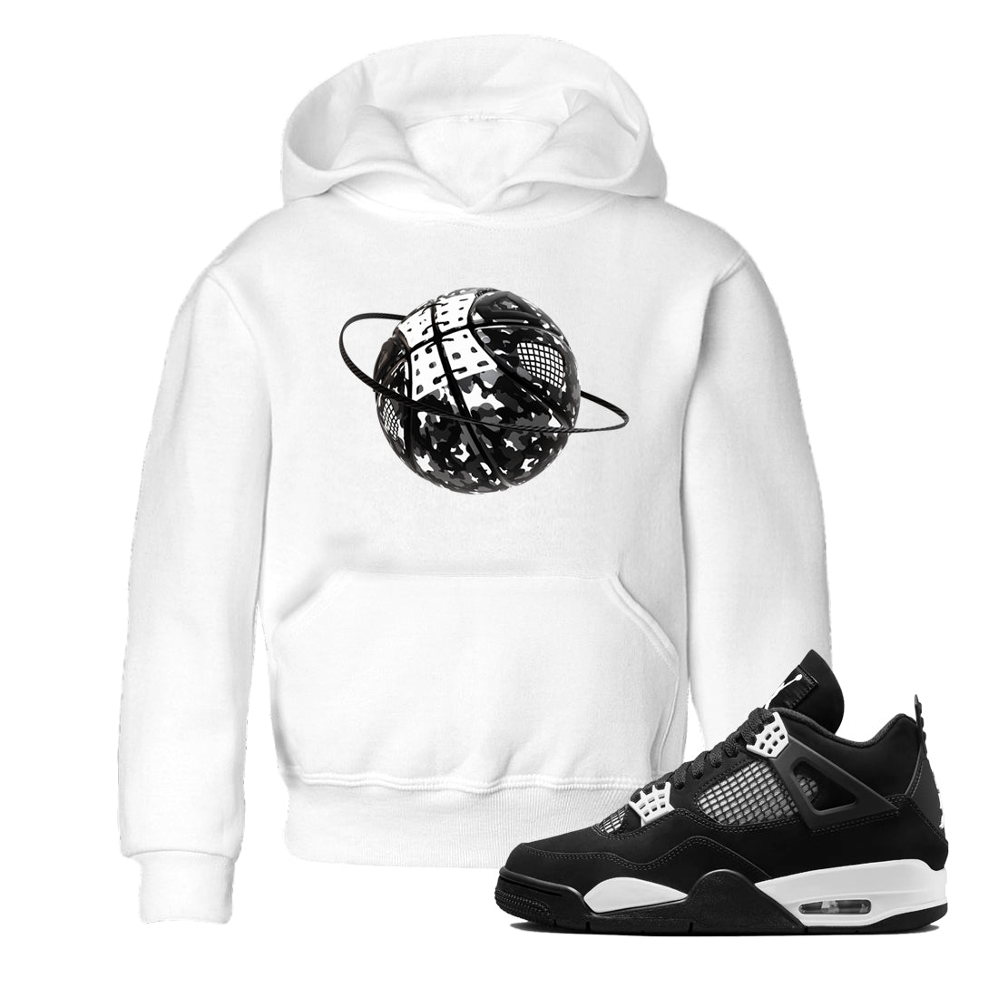 4s White Thunder shirts to match jordans Camo Basketball Planet sneaker match tees Air Jordan 4 White Thunder SNRT Sneaker Release Tees Youth Baby White 1 crew neck shirts