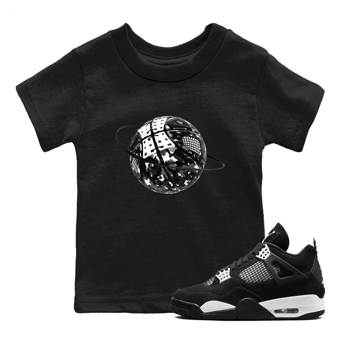 4s White Thunder shirts to match jordans Camo Basketball Planet sneaker match tees Air Jordan 4 White Thunder SNRT Sneaker Release Tees Youth Baby Black 1 crew neck shirts