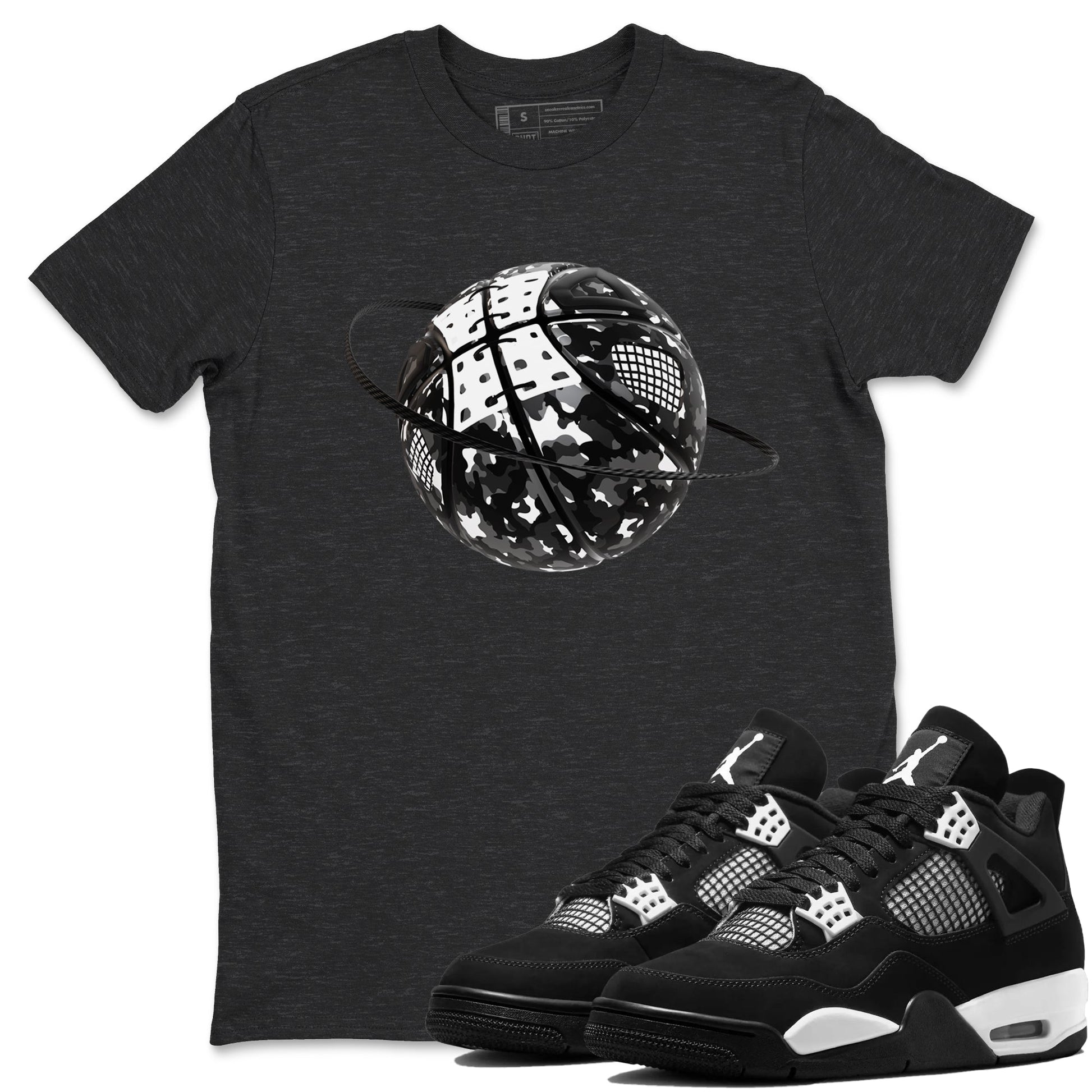 4s White Thunder shirts to match jordans Camo Basketball Planet sneaker match tees Air Jordan 4 White Thunder SNRT Sneaker Release Tees unisex cotton Charcoal Heather 1 crew neck shirts