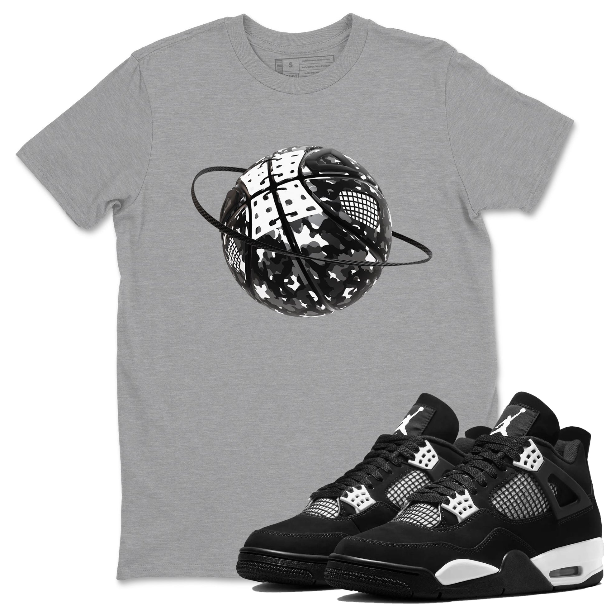 4s White Thunder shirts to match jordans Camo Basketball Planet sneaker match tees Air Jordan 4 White Thunder SNRT Sneaker Release Tees unisex cotton Heather Grey 1 crew neck shirts