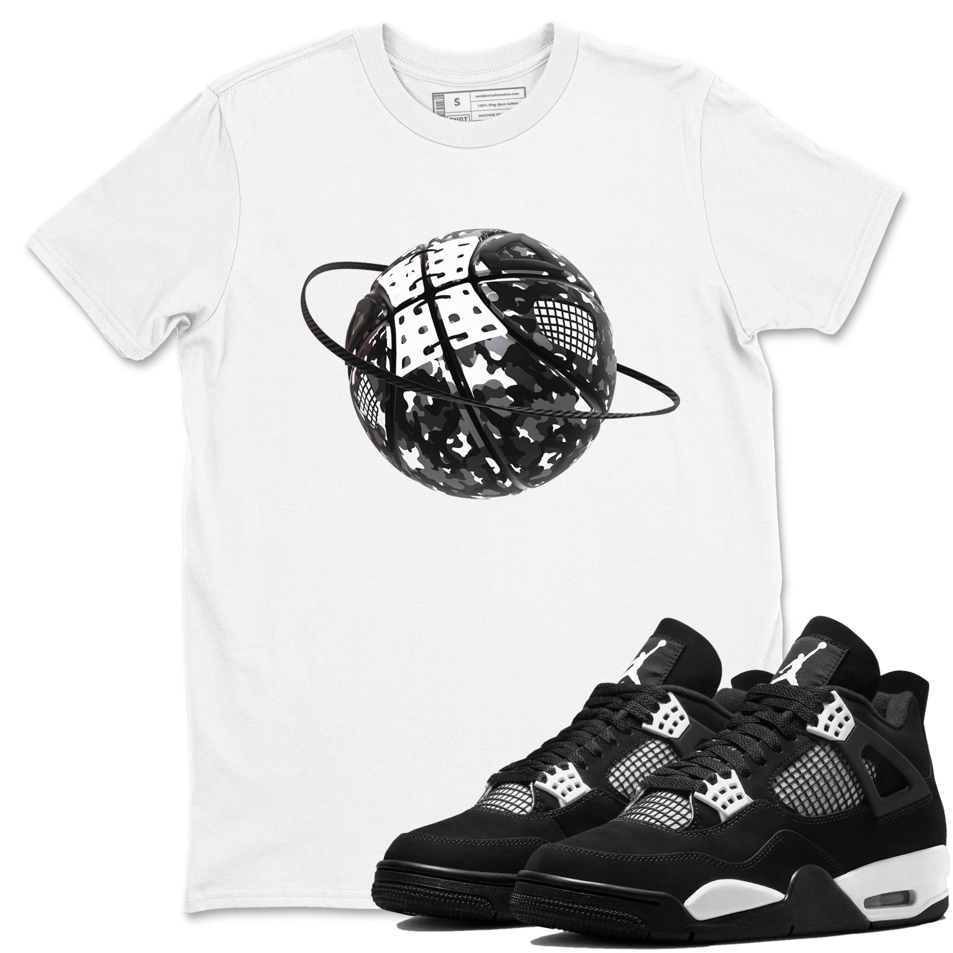 4s White Thunder shirts to match jordans Camo Basketball Planet sneaker match tees Air Jordan 4 White Thunder SNRT Sneaker Release Tees unisex cotton White 1 crew neck shirts