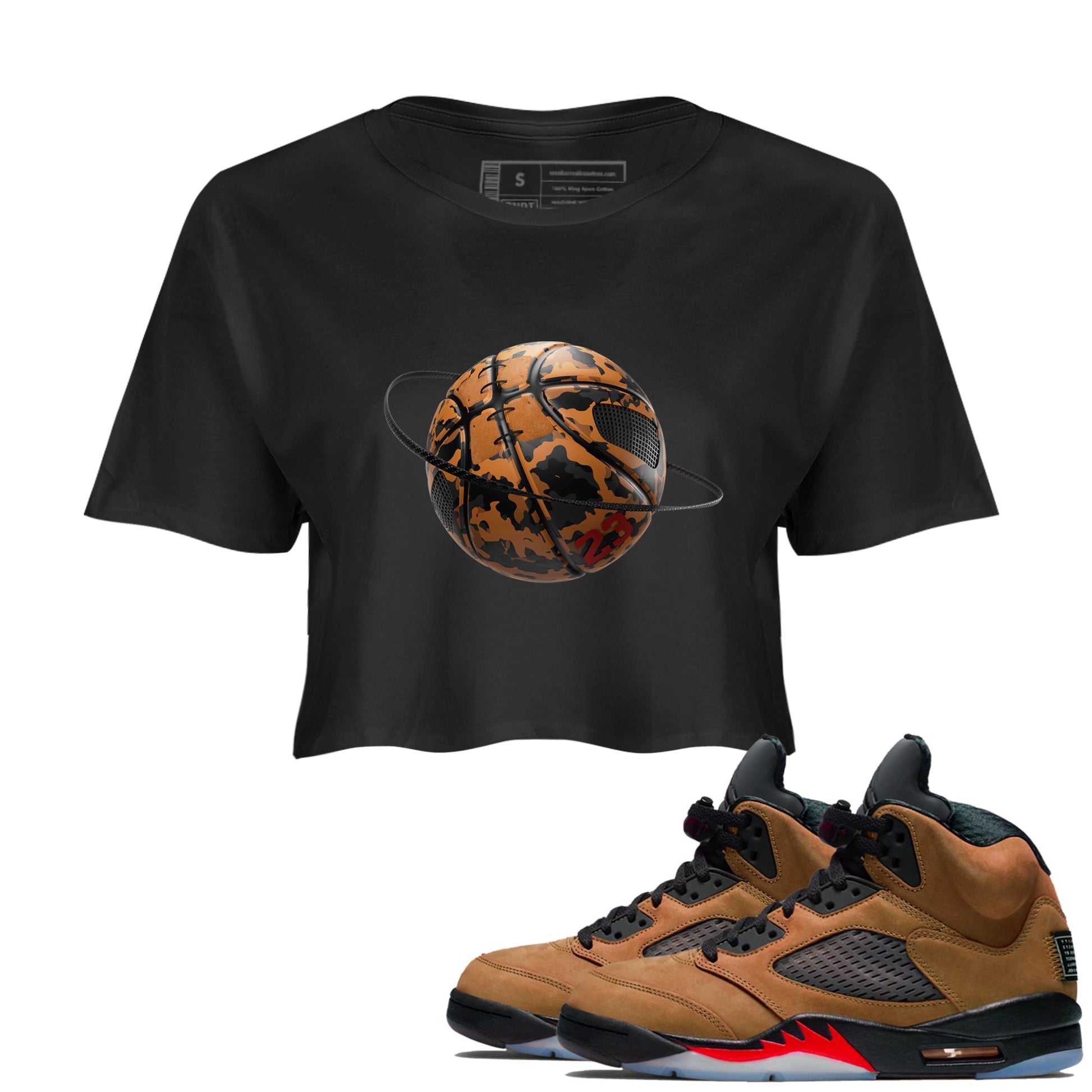 5s Archaeo Brown shirts to match jordans Camo Basketball Planet sneaker match tees Air Jordan 5 Archaeo Brown match shoes to clothes SNRT Sneaker Tees unisex cotton Black 1 crop tee