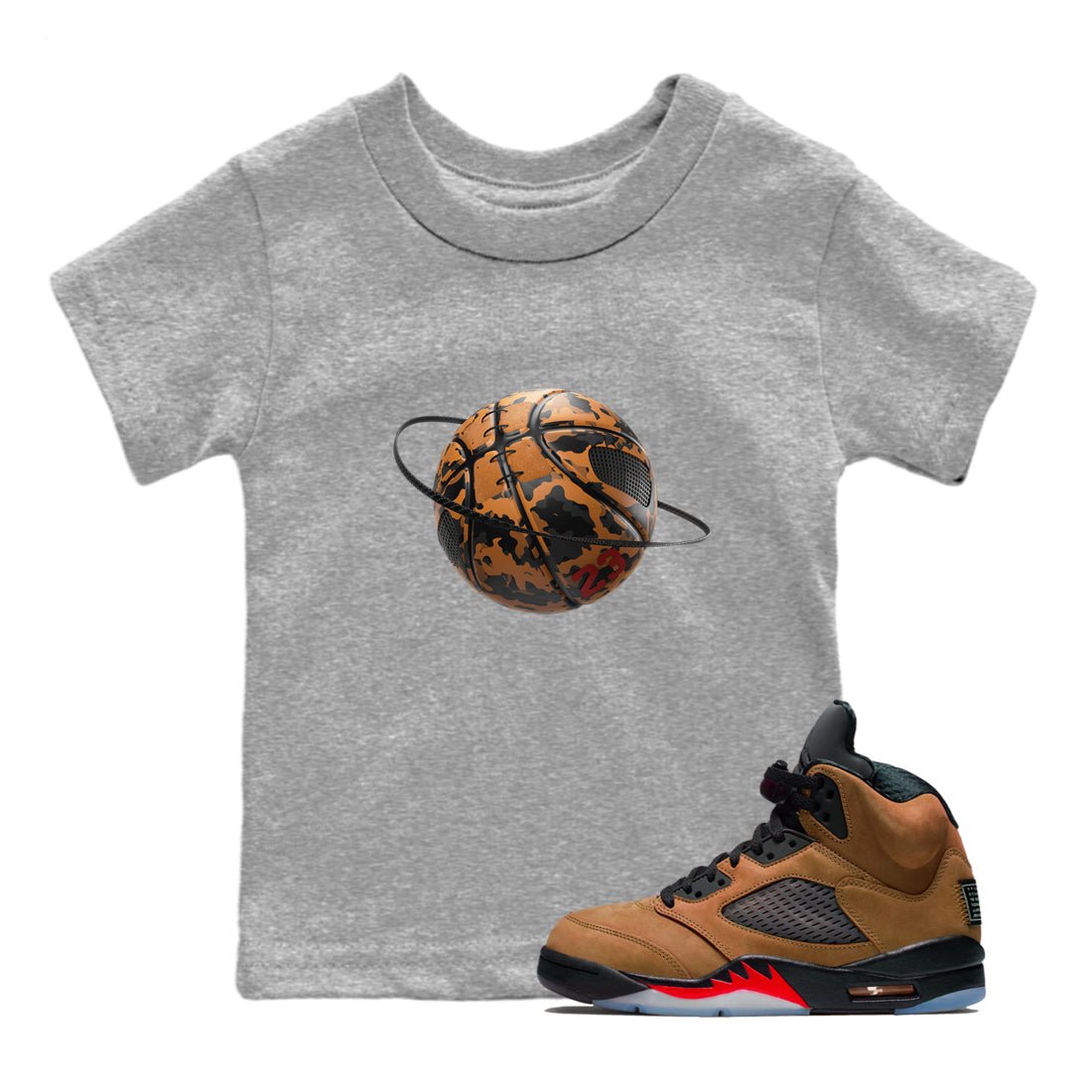 5s Archaeo Brown shirts to match jordans Camo Basketball Planet sneaker match tees Air Jordan 5 Archaeo Brown match shoes to clothes SNRT Sneaker Tees Youth Baby Heather Grey 1 tee