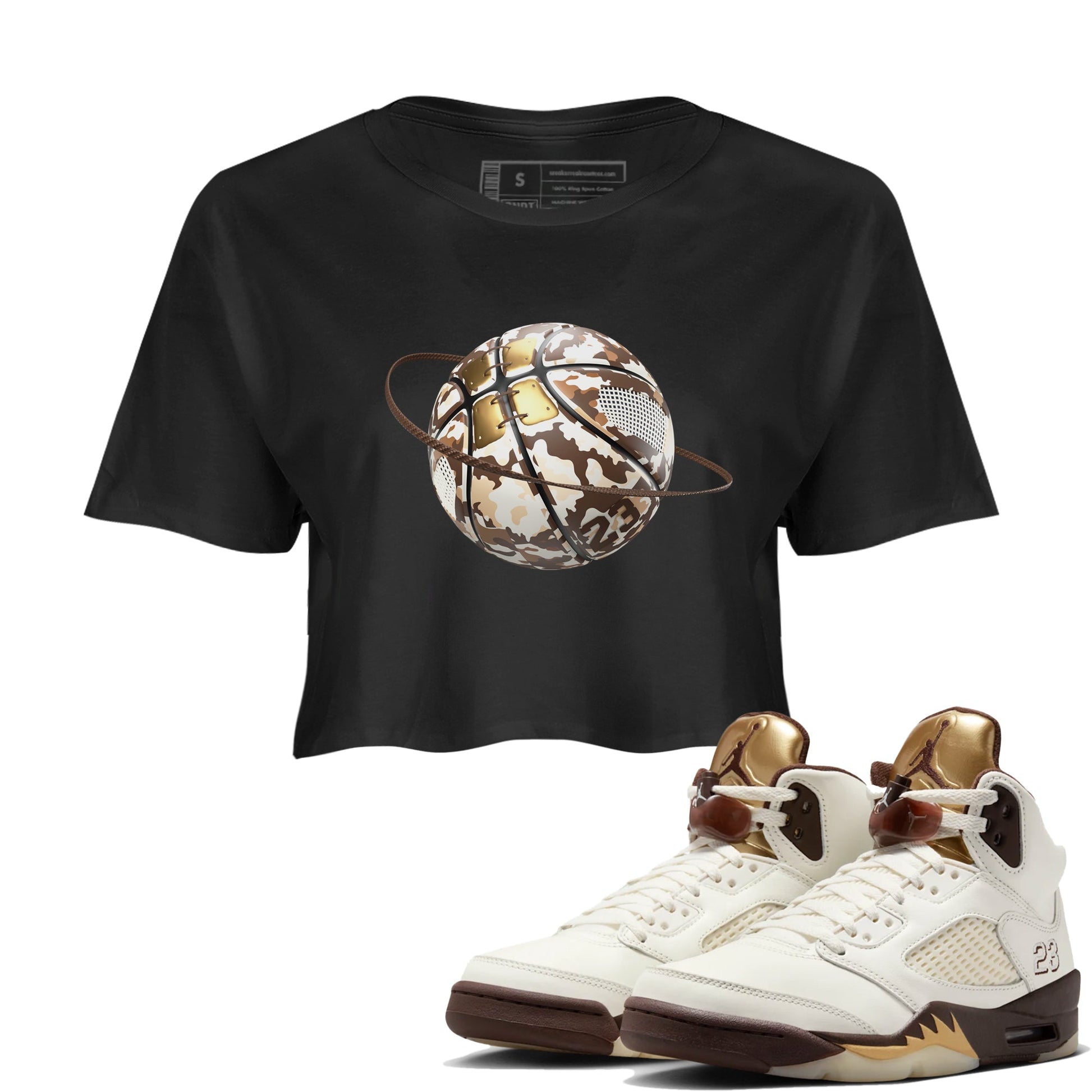 5s Golden Ticket shirts to match jordans Camo Basketball Planet best t shirts to wear with jordans Air Jordan 5 Golden Ticket match shoes to clothes SNRT Sneaker Tees unisex cotton Black 1 crop tee
