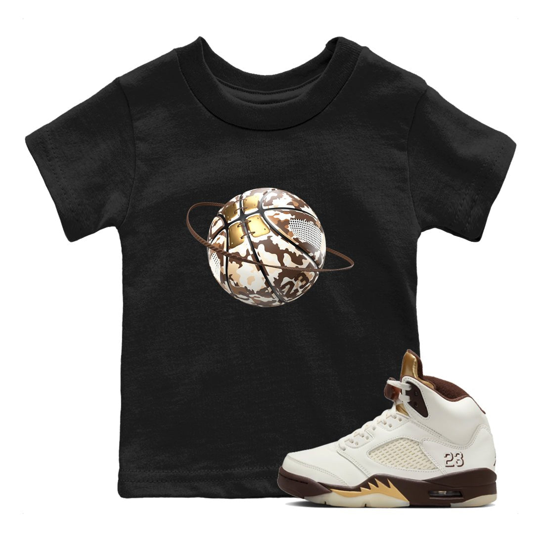 5s Golden Ticket shirts to match jordans Camo Basketball Planet best t shirts to wear with jordans Air Jordan 5 Golden Ticket match shoes to clothes SNRT Sneaker Tees Youth Baby Black 1 tee