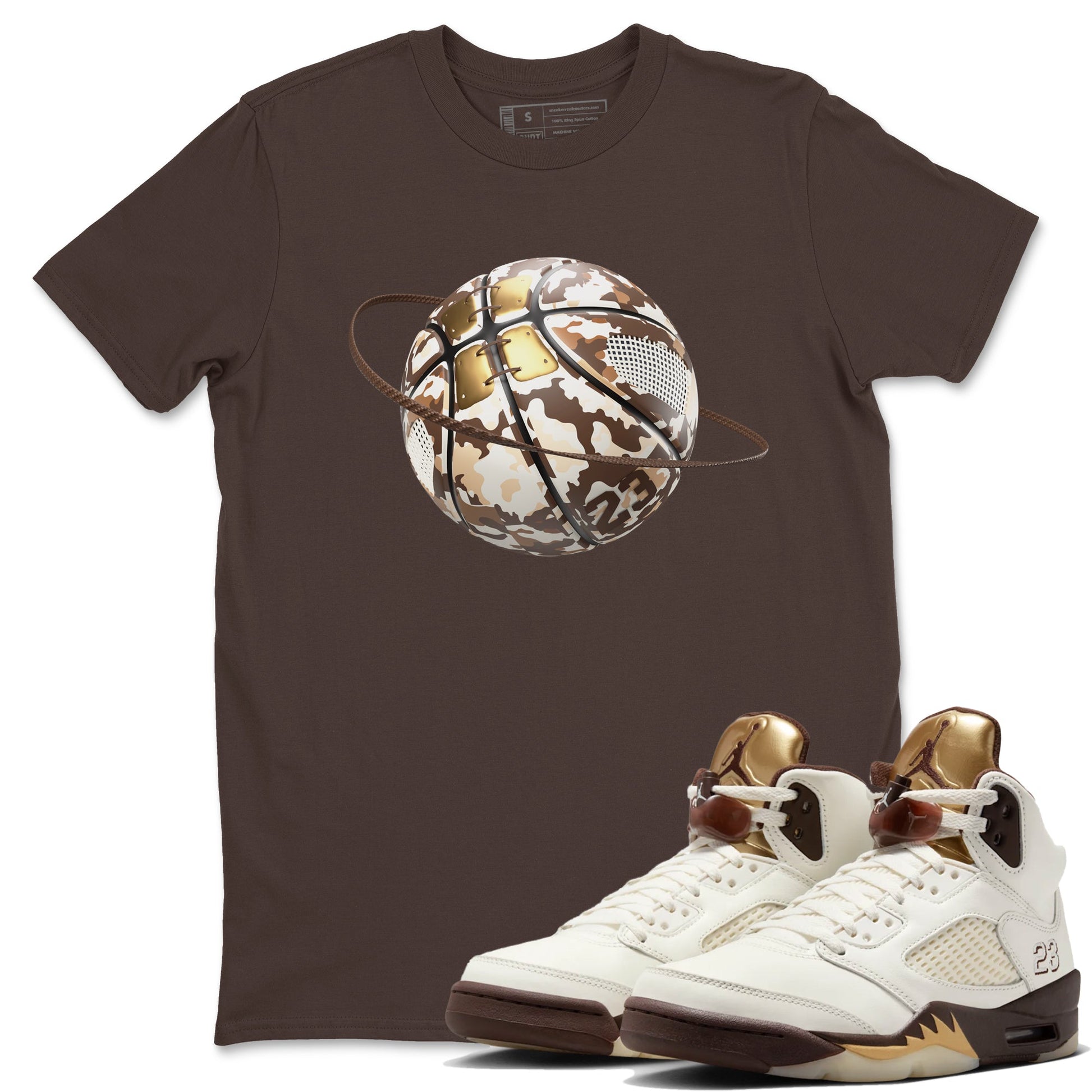 5s Golden Ticket shirts to match jordans Camo Basketball Planet best t shirts to wear with jordans Air Jordan 5 Golden Ticket match shoes to clothes SNRT Sneaker Tees unisex cotton Dark Chocolate 1 shirts