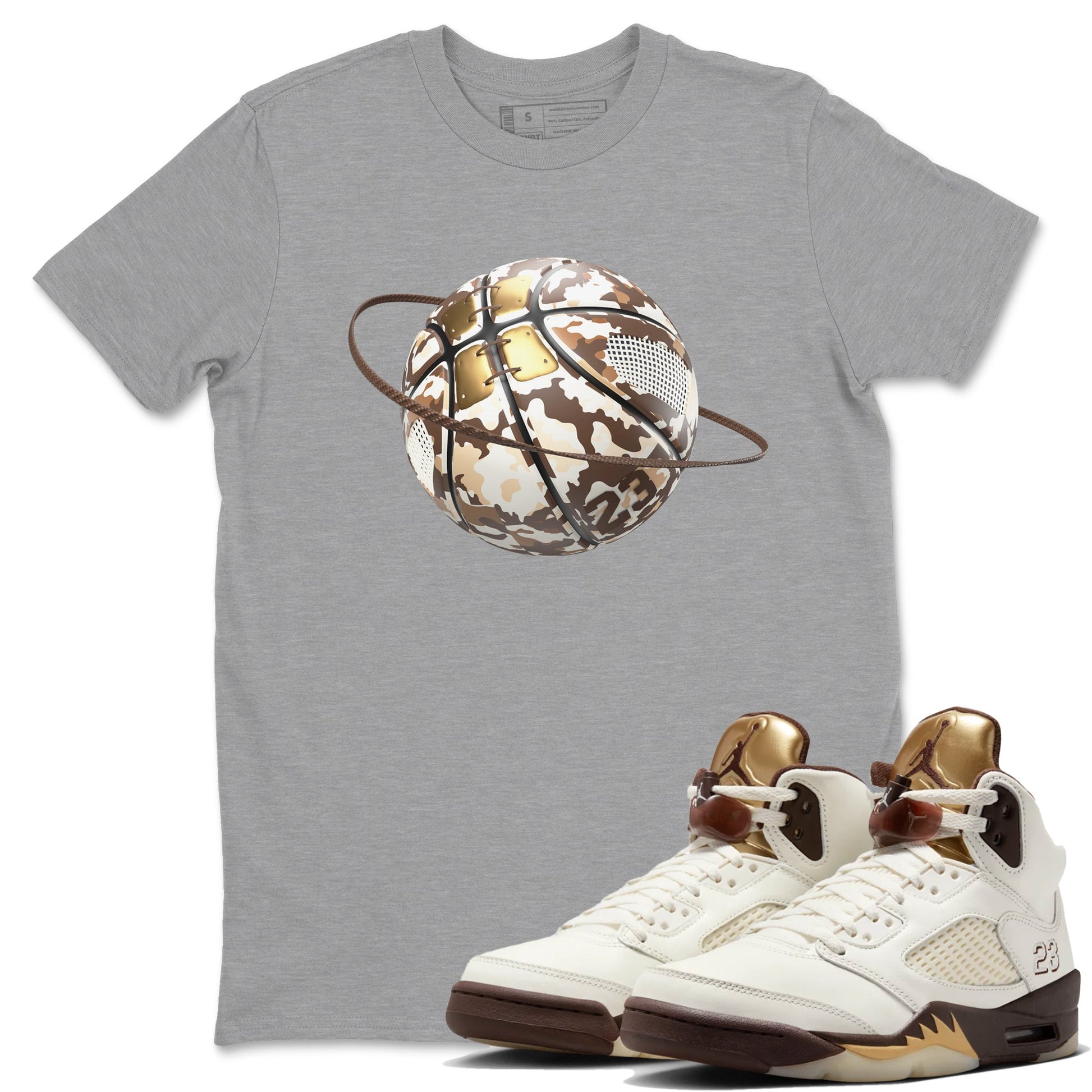 5s Golden Ticket shirts to match jordans Camo Basketball Planet best t shirts to wear with jordans Air Jordan 5 Golden Ticket match shoes to clothes SNRT Sneaker Tees unisex cotton Heather Grey 1 shirts
