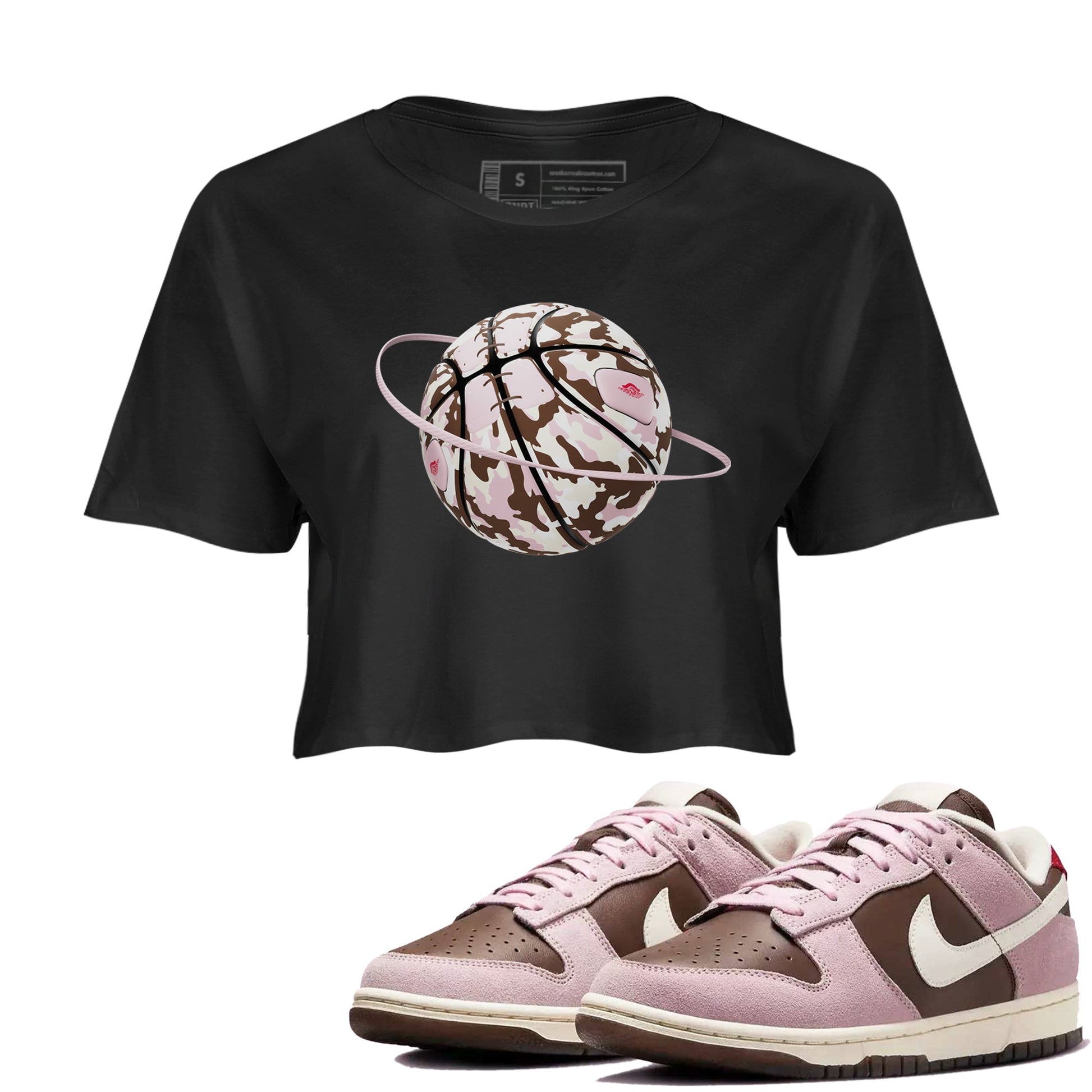 Dunk Cacao Wow And Pink Foam shirts to match jordans Camo Basketball Planet sneaker match tees Dunk Cacao Wow And Pink Foam SNRT Sneaker Tees streetwear brand Black 1 crop tee