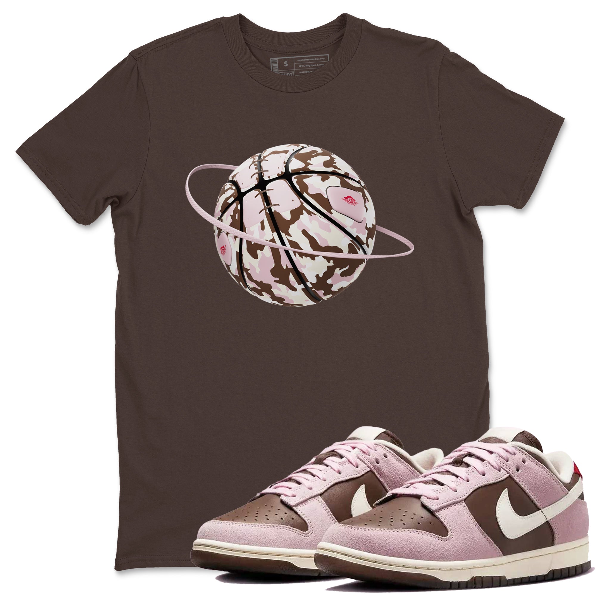 Dunk Cacao Wow And Pink Foam shirts to match jordans Camo Basketball Planet sneaker match tees Dunk Cacao Wow And Pink Foam SNRT Sneaker Tees streetwear brand Dark Chocolate 1 unisex cotton tee