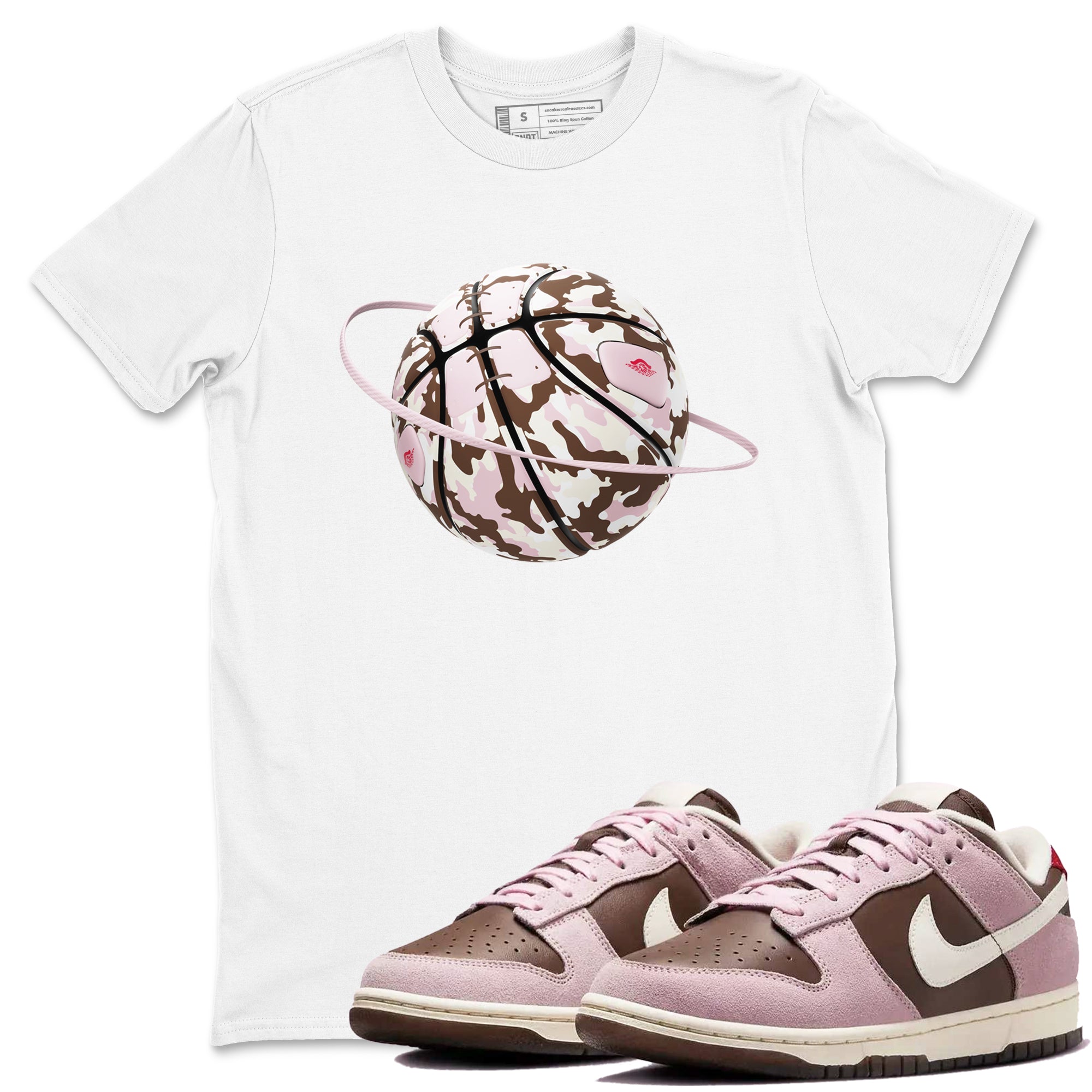 Dunk Cacao Wow And Pink Foam shirts to match jordans Camo Basketball Planet sneaker match tees Dunk Cacao Wow And Pink Foam SNRT Sneaker Tees streetwear brand White 1 unisex cotton tee