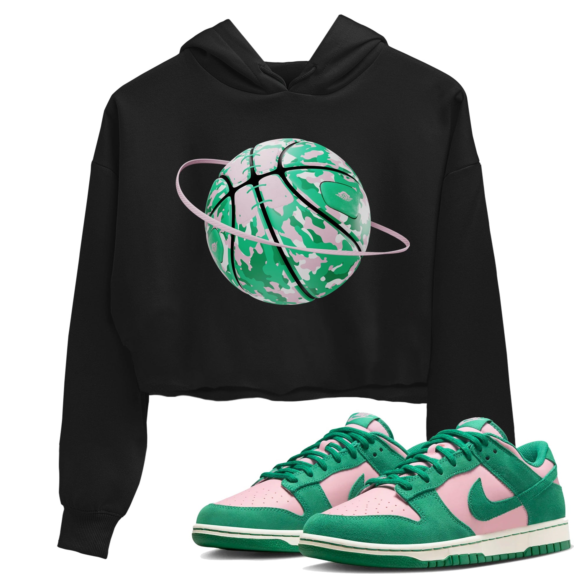 Dunk Low Medium Soft Pink Malachite shirt to match jordans Camo Basketball Planet sneaker tees Dunk Medium Soft Pink Malachite SNRT Sneaker Release Tees Black 1 crop length shirt