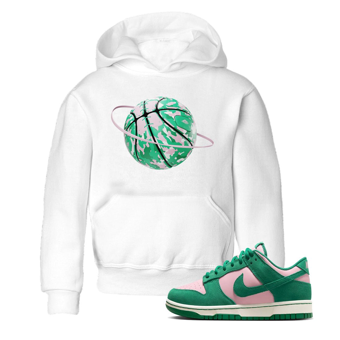 Dunk Low Medium Soft Pink Malachite shirt to match jordans Camo Basketball Planet sneaker tees Dunk Medium Soft Pink Malachite SNRT sneaker release tees baby toddler White 1 cotton Shirt