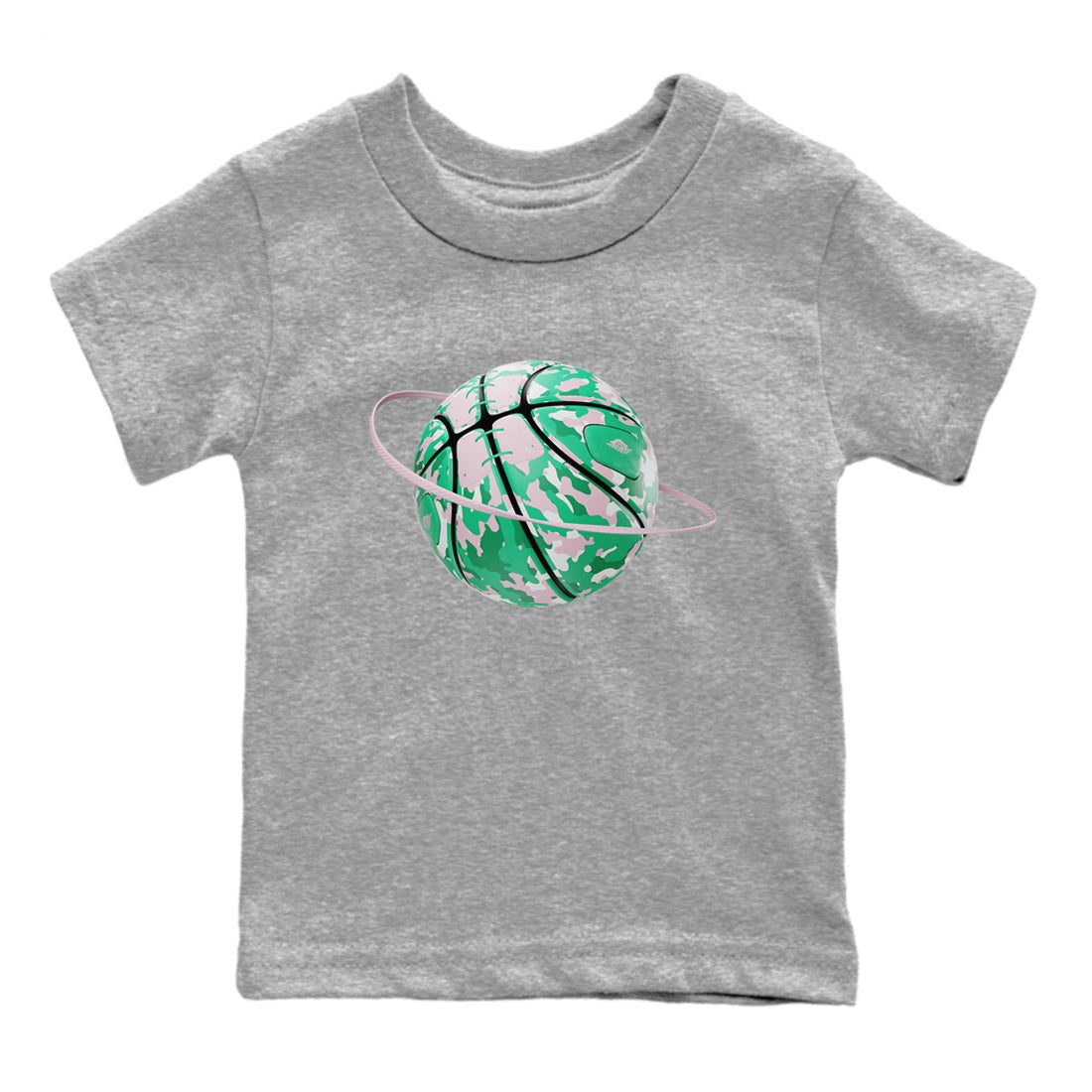 Dunk Low Medium Soft Pink Malachite shirt to match jordans Camo Basketball Planet sneaker tees Dunk Medium Soft Pink Malachite SNRT sneaker release tees baby toddler Heather Grey 2 cotton Shirt