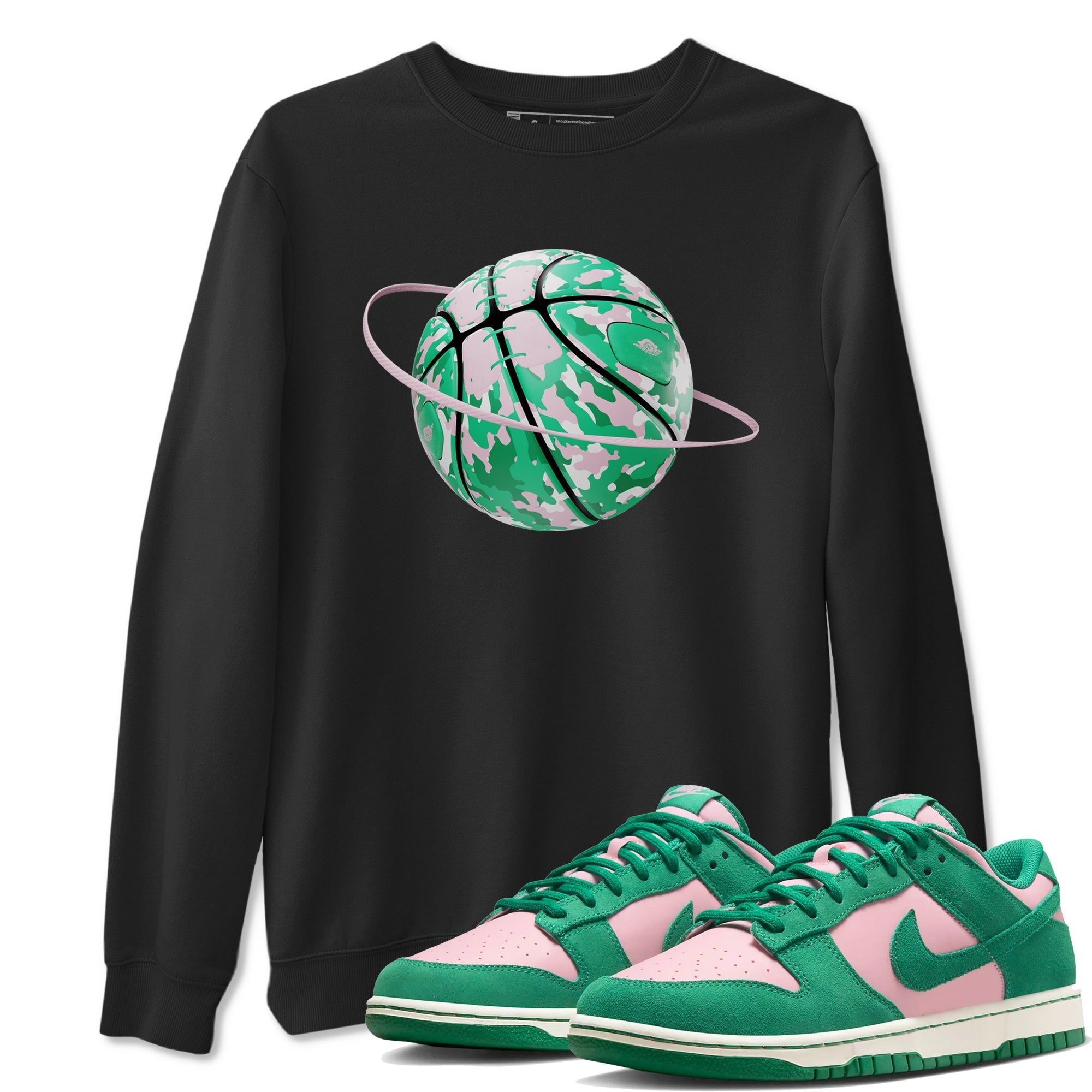 Dunk Low Medium Soft Pink Malachite shirt to match jordans Camo Basketball Planet sneaker tees Dunk Medium Soft Pink Malachite SNRT Sneaker Release Tees unisex cotton Black 1 crew neck shirt