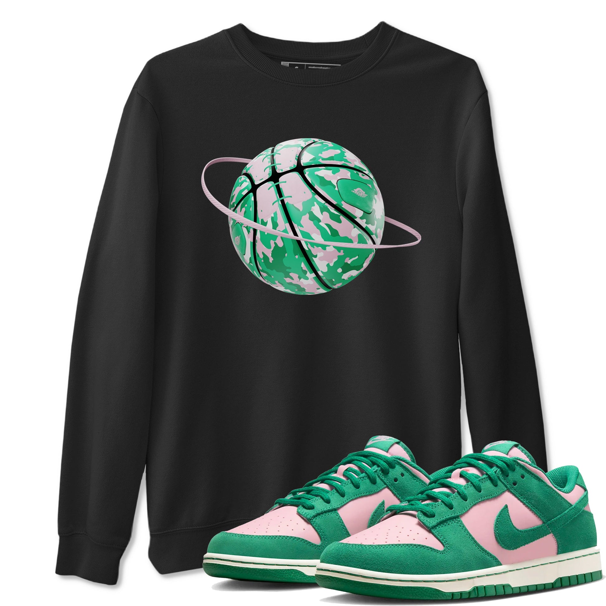 Dunk Low Medium Soft Pink Malachite shirt to match jordans Camo Basketball Planet sneaker tees Dunk Medium Soft Pink Malachite SNRT Sneaker Release Tees unisex cotton Black 1 crew neck shirt