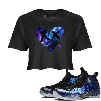 Foams One Galaxy shirts to match jordans Camo Heart sneaker match tees Air Foamposite One Galaxy match shoes to clothes SNRT Sneaker Tees unisex cotton Black 1 crop tee