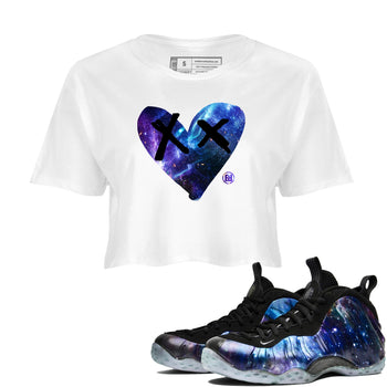 Foams One Galaxy shirts to match jordans Camo Heart sneaker match tees Air Foamposite One Galaxy match shoes to clothes SNRT Sneaker Tees unisex cotton White 1 crop tee