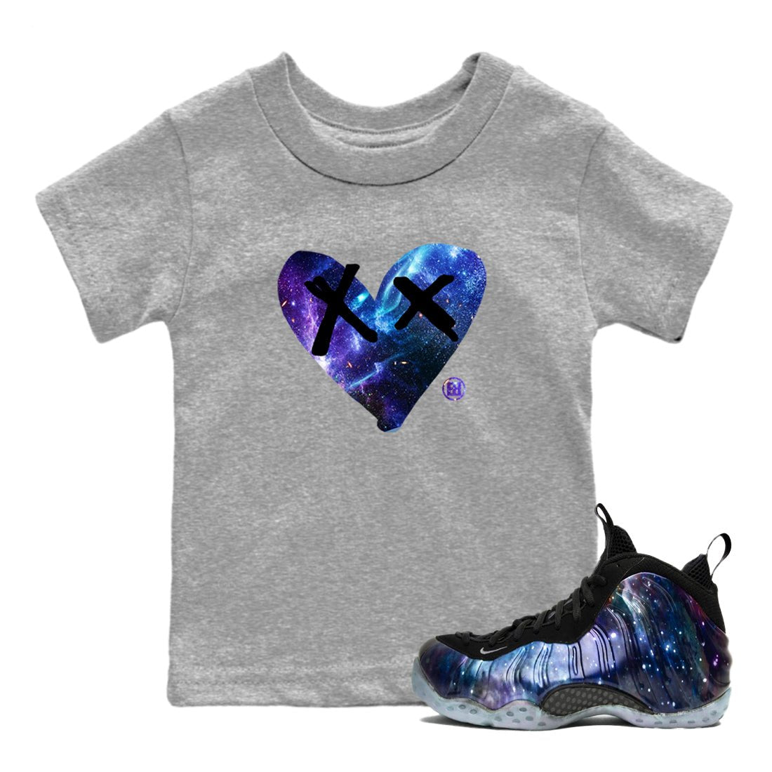 Foams One Galaxy shirts to match jordans Camo Heart sneaker match tees Air Foamposite One Galaxy match shoes to clothes SNRT Sneaker Tees Youth Baby Heather Grey 1 tee