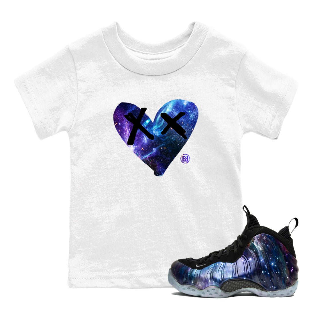 Foams One Galaxy shirts to match jordans Camo Heart sneaker match tees Air Foamposite One Galaxy match shoes to clothes SNRT Sneaker Tees Youth Baby White 1 tee
