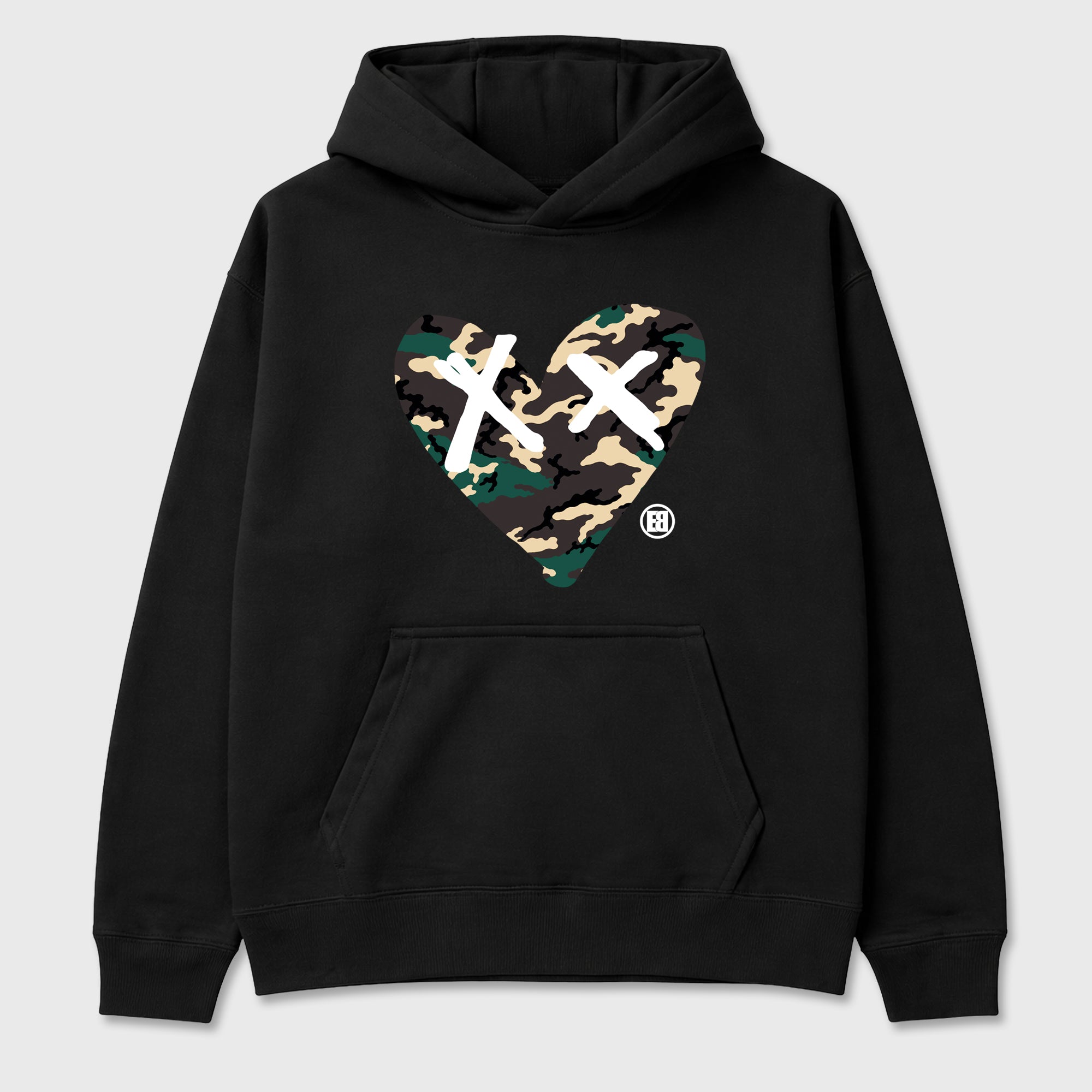 Camo Heart Graphic T-Shirt featuring original streetwear artwork designed to match the Air Foamposite Pro Green Camo. Black 2 Graphic Tee.