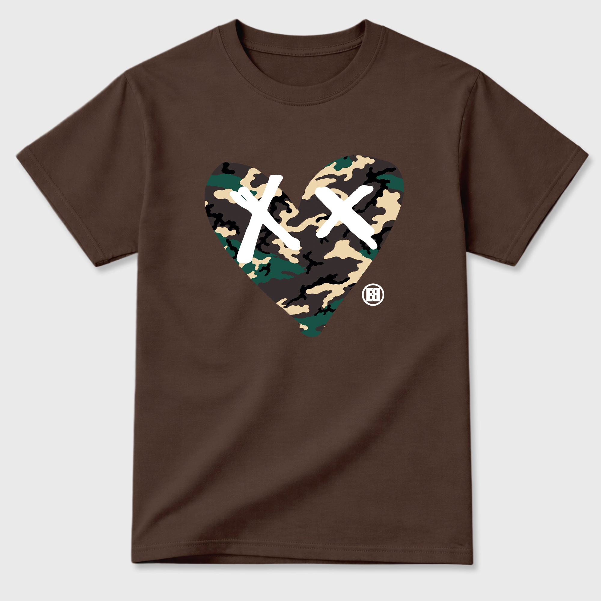 Camo Heart Graphic T-Shirt featuring original streetwear artwork designed to match the Air Foamposite Pro Green Camo. Dark Chocolate 2 Graphic T-Shirt.