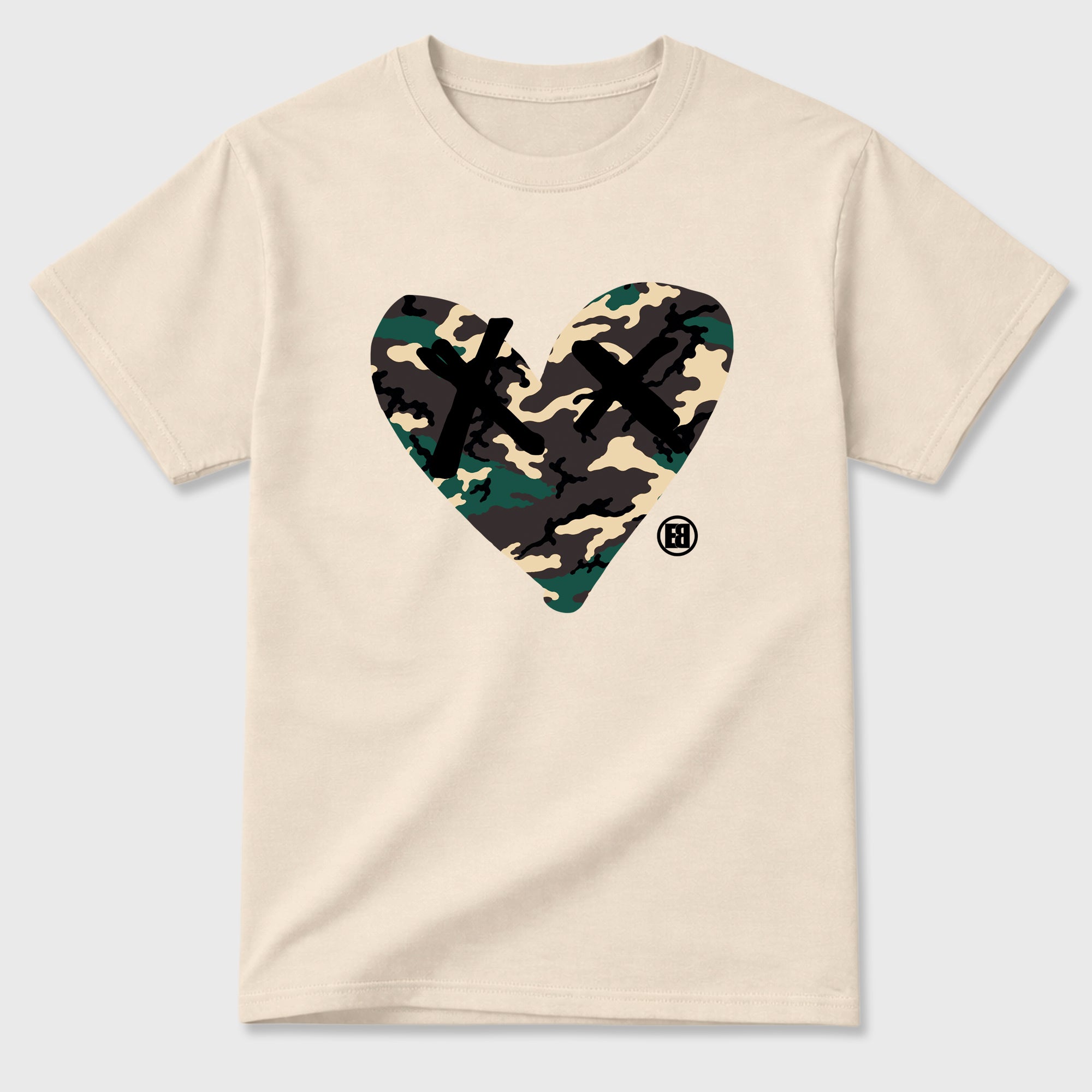 Camo Heart Graphic T-Shirt featuring original streetwear artwork designed to match the Air Foamposite Pro Green Camo. Natural 2 Graphic T-Shirt.