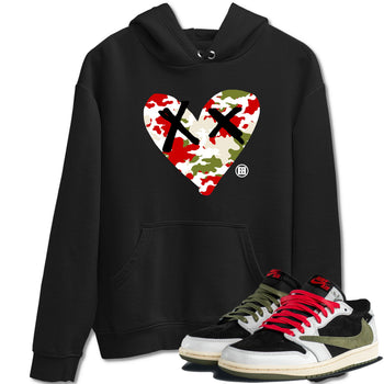1s Travis Scott Olive shirts to match jordans Camo Heart best t shirts to wear with jordans AJ1 Retro Travis Scott Olive match shoes to clothes SNRT Sneaker Tees unisex cotton Black 1 shirts