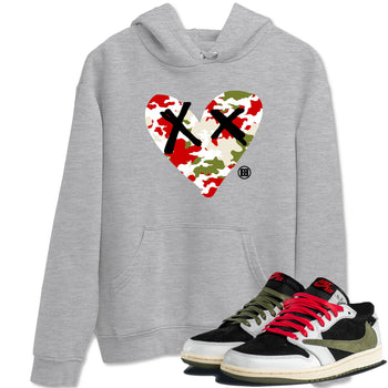 1s Travis Scott Olive shirts to match jordans Camo Heart best t shirts to wear with jordans AJ1 Retro Travis Scott Olive match shoes to clothes SNRT Sneaker Tees unisex cotton Heather Grey 1 shirts