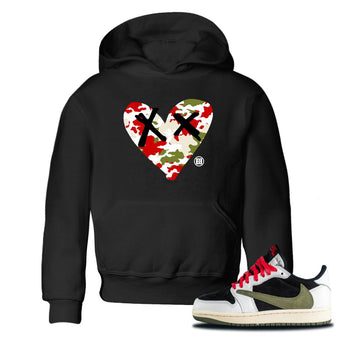1s Travis Scott Olive shirts to match jordans Camo Heart best t shirts to wear with jordans AJ1 Retro Travis Scott Olive match shoes to clothes SNRT Sneaker Tees Youth Baby Black 1 tee