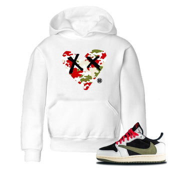 1s Travis Scott Olive shirts to match jordans Camo Heart best t shirts to wear with jordans AJ1 Retro Travis Scott Olive match shoes to clothes SNRT Sneaker Tees Youth Baby White 1 tee