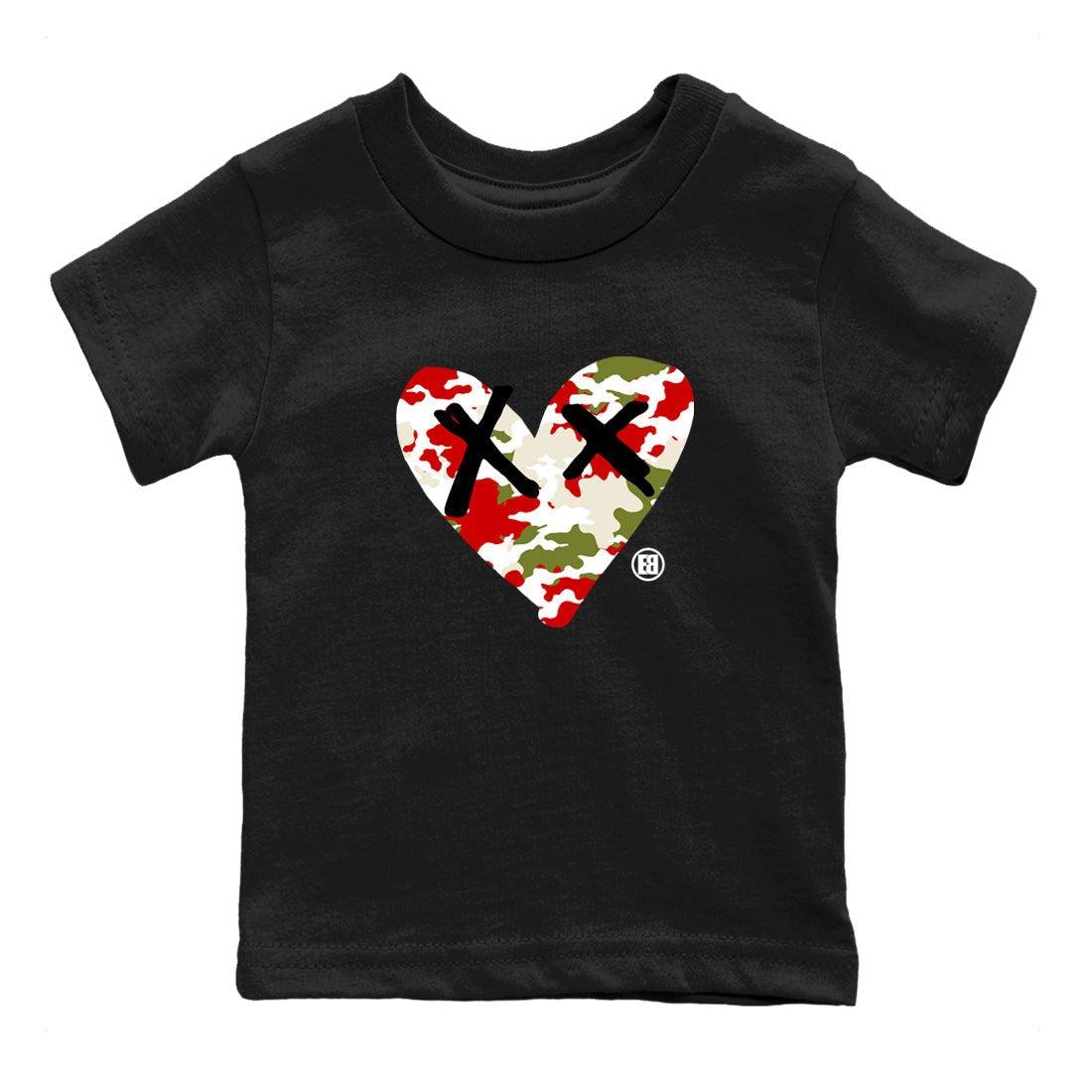 1s Travis Scott Olive shirts to match jordans Camo Heart best t shirts to wear with jordans AJ1 Retro Travis Scott Olive match shoes to clothes SNRT Sneaker Tees Youth Baby Black 2 tee