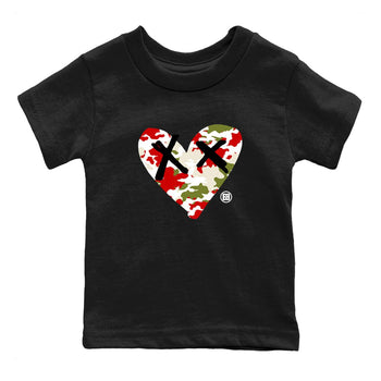 1s Travis Scott Olive shirts to match jordans Camo Heart best t shirts to wear with jordans AJ1 Retro Travis Scott Olive match shoes to clothes SNRT Sneaker Tees Youth Baby Black 2 tee