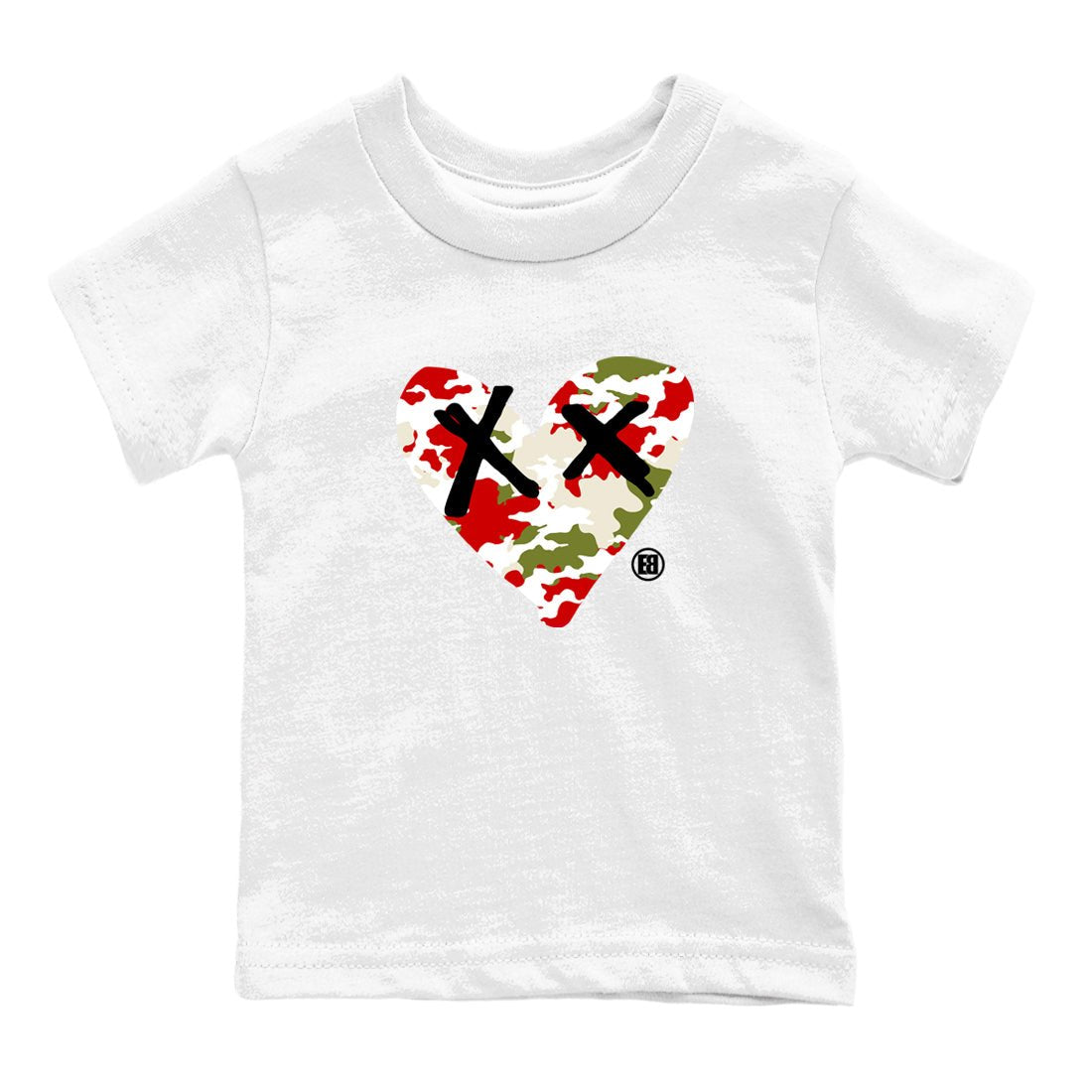 1s Travis Scott Olive shirts to match jordans Camo Heart best t shirts to wear with jordans AJ1 Retro Travis Scott Olive match shoes to clothes SNRT Sneaker Tees Youth Baby White 2 tee