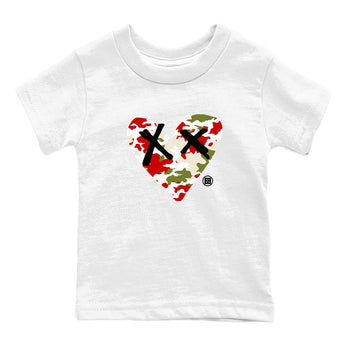 1s Travis Scott Olive shirts to match jordans Camo Heart best t shirts to wear with jordans AJ1 Retro Travis Scott Olive match shoes to clothes SNRT Sneaker Tees Youth Baby White 2 tee