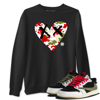 1s Travis Scott Olive shirts to match jordans Camo Heart best t shirts to wear with jordans AJ1 Retro Travis Scott Olive match shoes to clothes SNRT Sneaker Tees unisex cotton Black 1 shirts