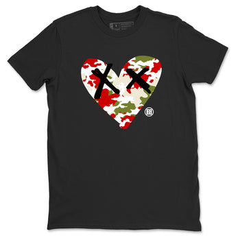 1s Travis Scott Olive shirts to match jordans Camo Heart best t shirts to wear with jordans AJ1 Retro Travis Scott Olive match shoes to clothes SNRT Sneaker Tees unisex cotton Black 2 shirts