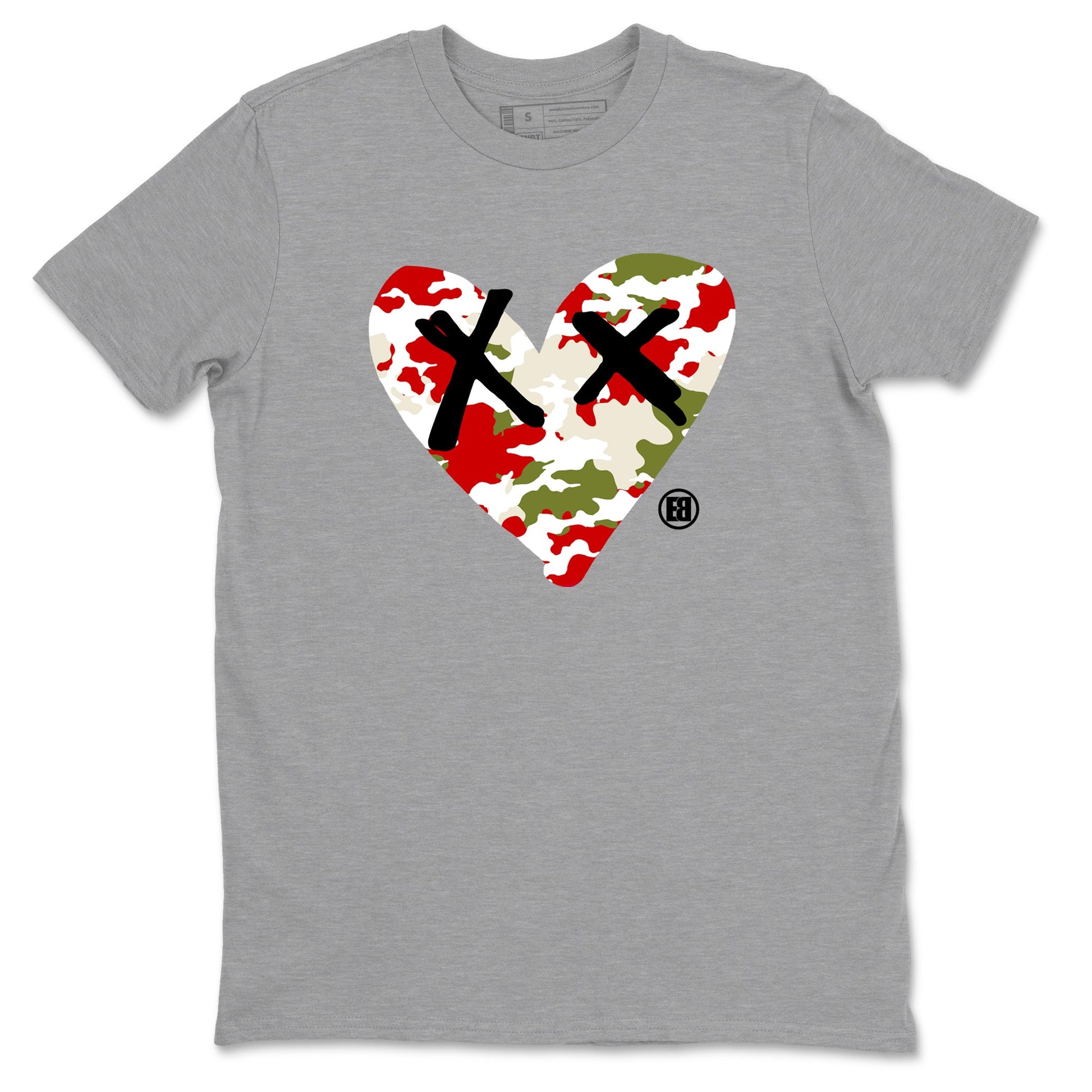 1s Travis Scott Olive shirts to match jordans Camo Heart best t shirts to wear with jordans AJ1 Retro Travis Scott Olive match shoes to clothes SNRT Sneaker Tees unisex cotton Heather Grey 2 shirts