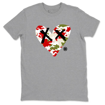 1s Travis Scott Olive shirts to match jordans Camo Heart best t shirts to wear with jordans AJ1 Retro Travis Scott Olive match shoes to clothes SNRT Sneaker Tees unisex cotton Heather Grey 2 shirts