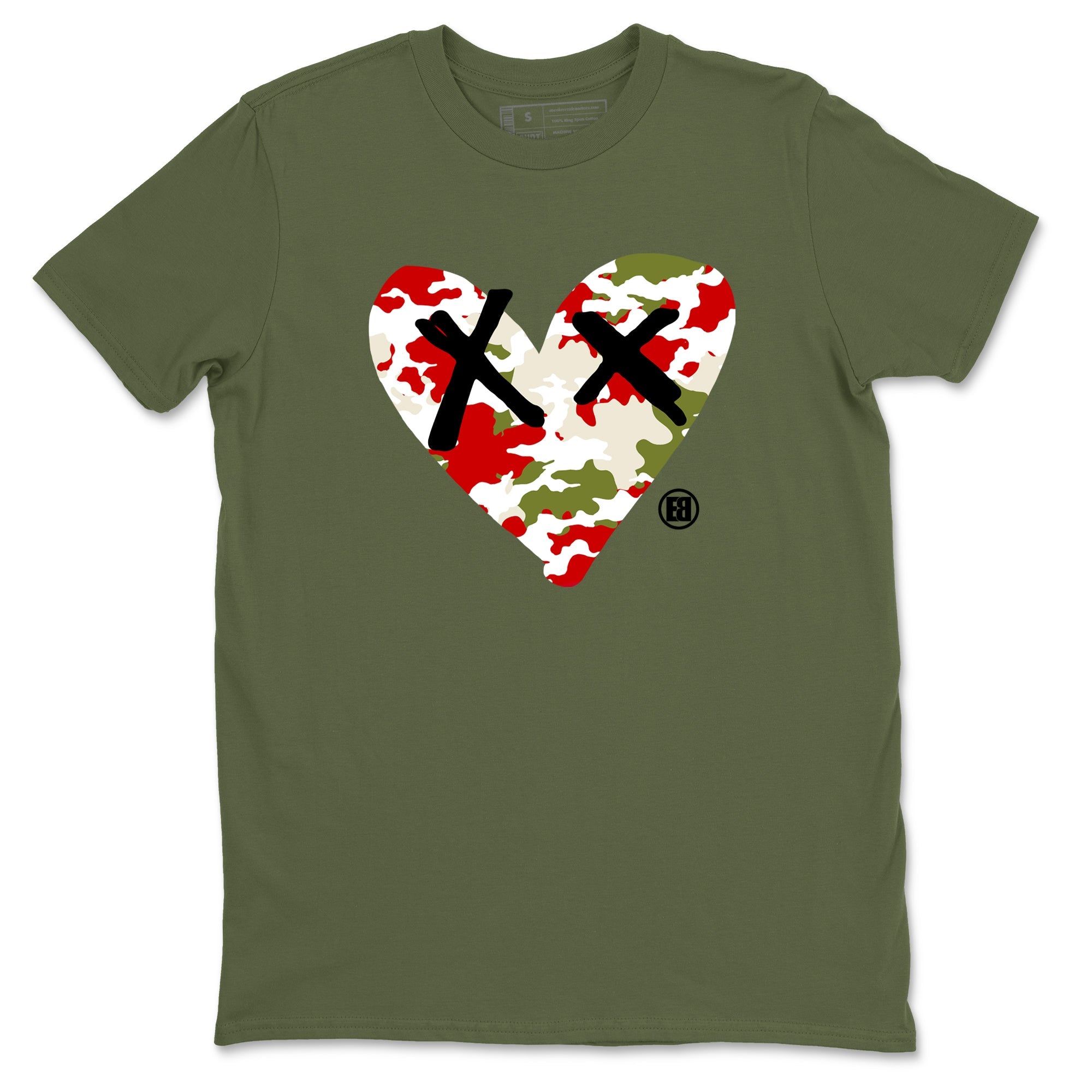 1s Travis Scott Olive shirts to match jordans Camo Heart best t shirts to wear with jordans AJ1 Retro Travis Scott Olive match shoes to clothes SNRT Sneaker Tees unisex cotton Military Green 2 shirts