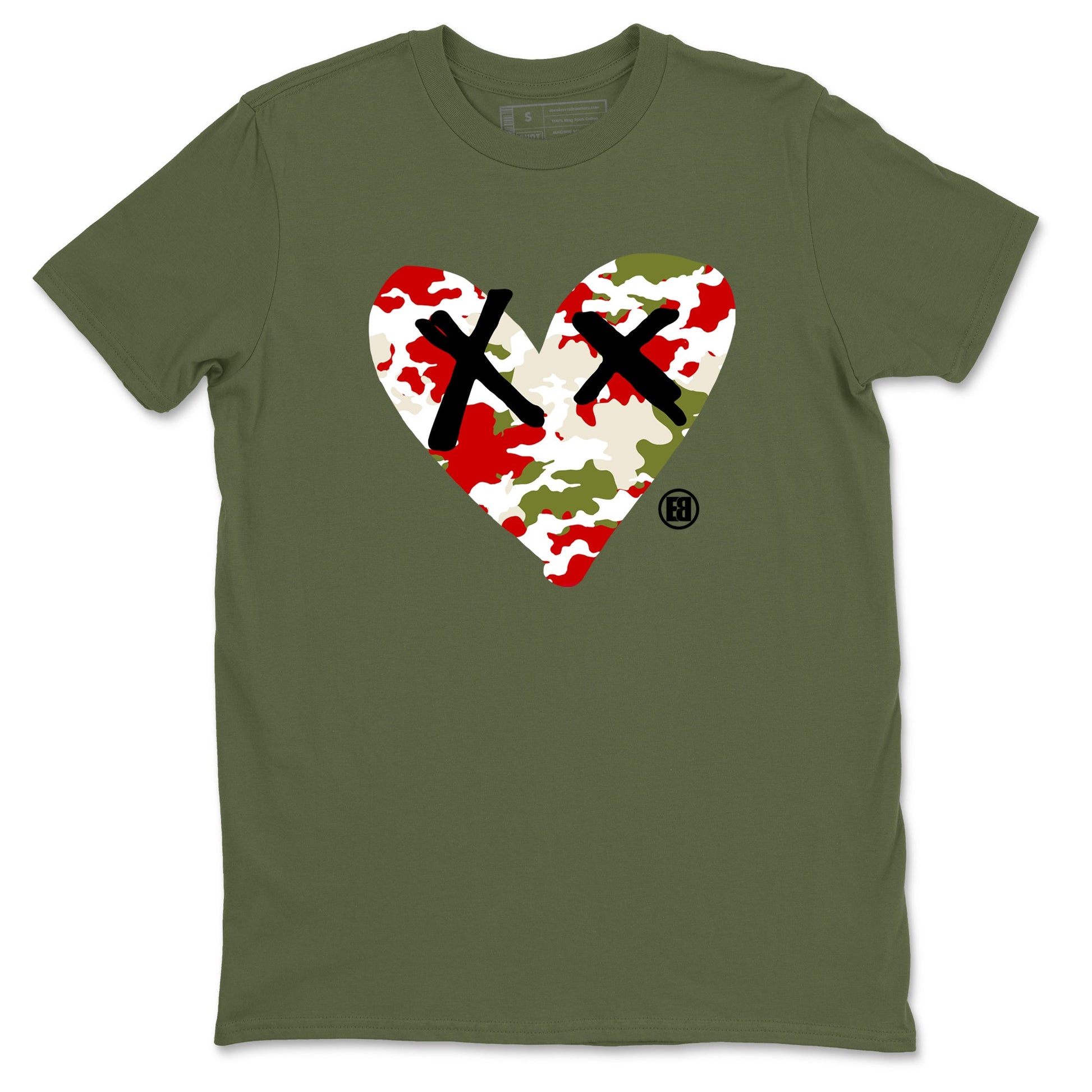 1s Travis Scott Olive shirts to match jordans Camo Heart best t shirts to wear with jordans AJ1 Retro Travis Scott Olive match shoes to clothes SNRT Sneaker Tees unisex cotton Military Green 2 shirts