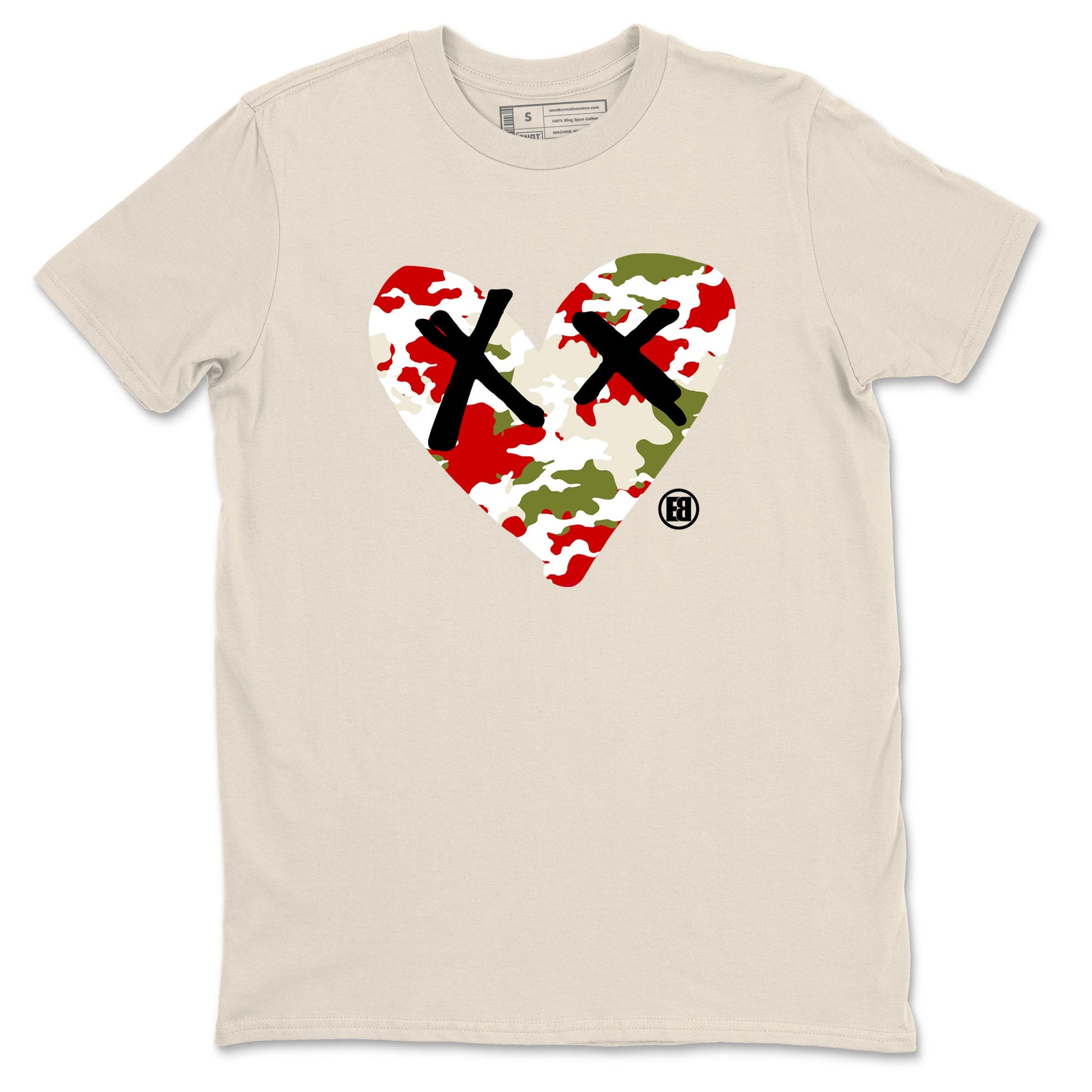 1s Travis Scott Olive shirts to match jordans Camo Heart best t shirts to wear with jordans AJ1 Retro Travis Scott Olive match shoes to clothes SNRT Sneaker Tees unisex cotton Natural 2 shirts