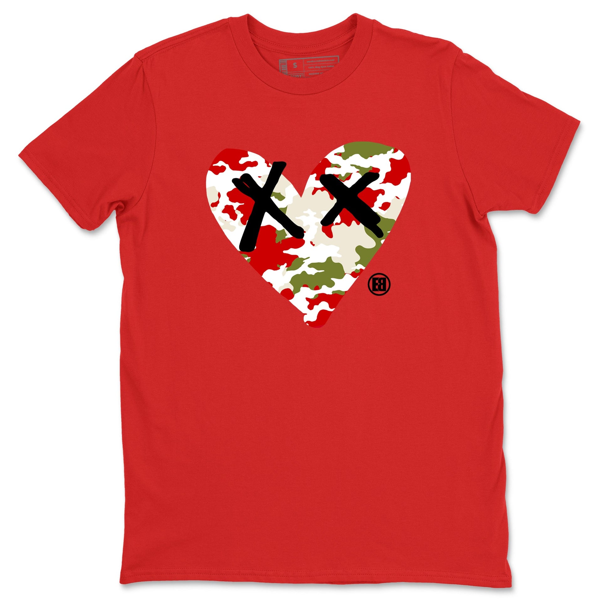 1s Travis Scott Olive shirts to match jordans Camo Heart best t shirts to wear with jordans AJ1 Retro Travis Scott Olive match shoes to clothes SNRT Sneaker Tees unisex cotton Red 2 shirts