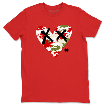 1s Travis Scott Olive shirts to match jordans Camo Heart best t shirts to wear with jordans AJ1 Retro Travis Scott Olive match shoes to clothes SNRT Sneaker Tees unisex cotton Red 2 shirts