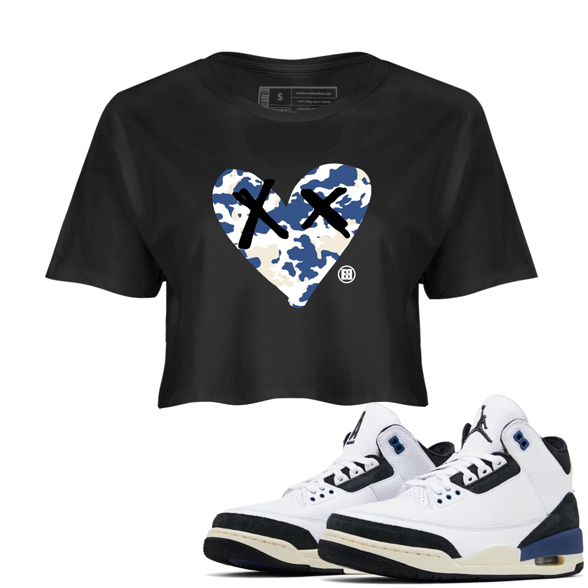A Ma Maniere Air Jordan 3 Diffused Blue shirts to match jordans Camo Heart graphic tee Jordan 3 For The Love best t-shirts to wear with jordans SNRT Sneaker Tees unisex cotton Black 1 crop tee