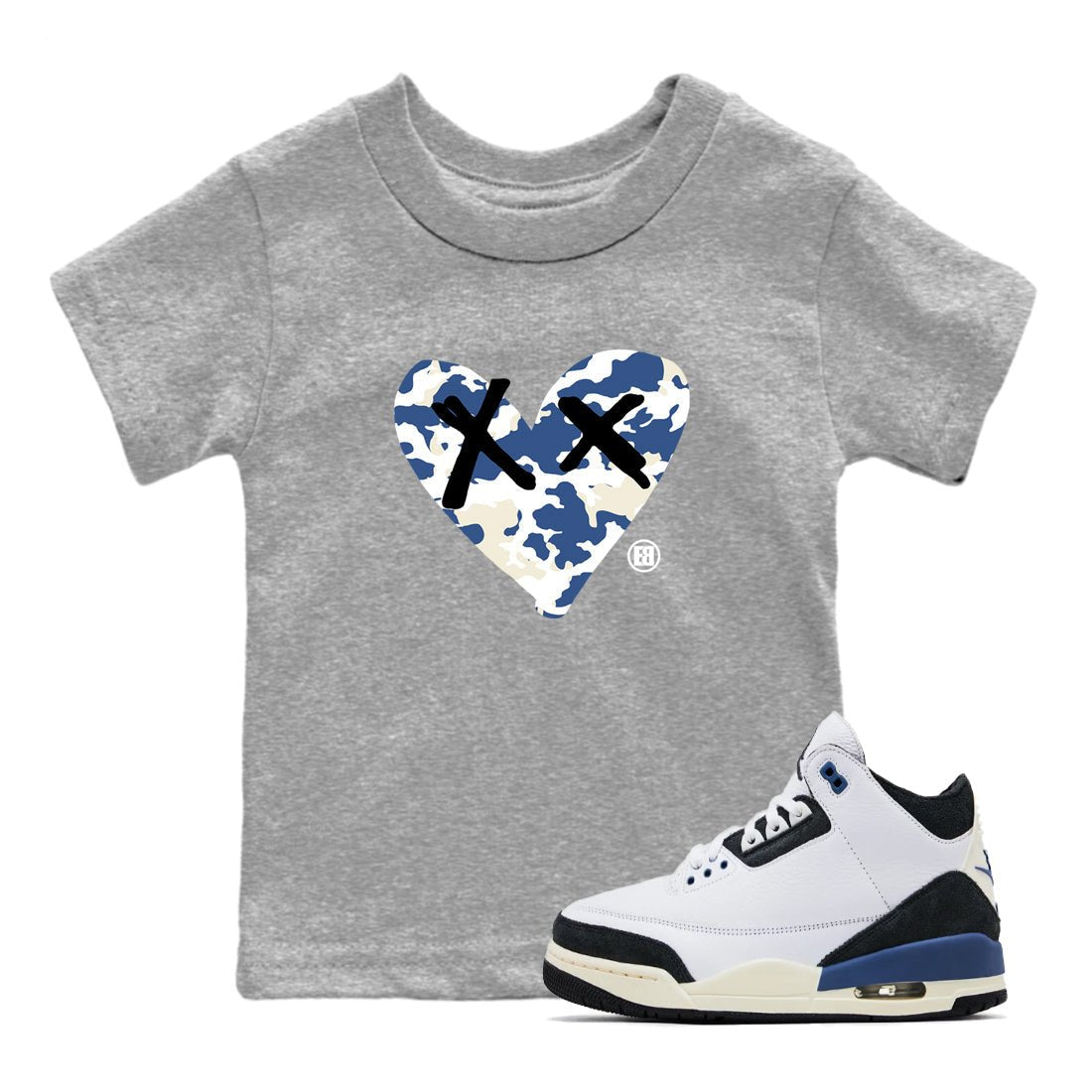 A Ma Maniere Air Jordan 3 Diffused Blue shirts to match jordans Camo Heart graphic tee Jordan 3 For The Love best t-shirts to wear with jordans SNRT Sneaker Tees Youth Baby Heather Grey 1 tee