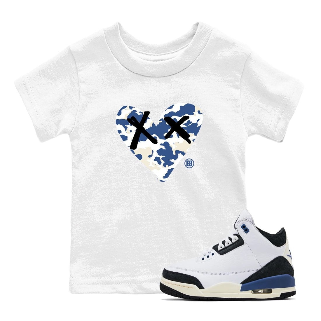 A Ma Maniere Air Jordan 3 Diffused Blue shirts to match jordans Camo Heart graphic tee Jordan 3 For The Love best t-shirts to wear with jordans SNRT Sneaker Tees Youth Baby White 1 tee